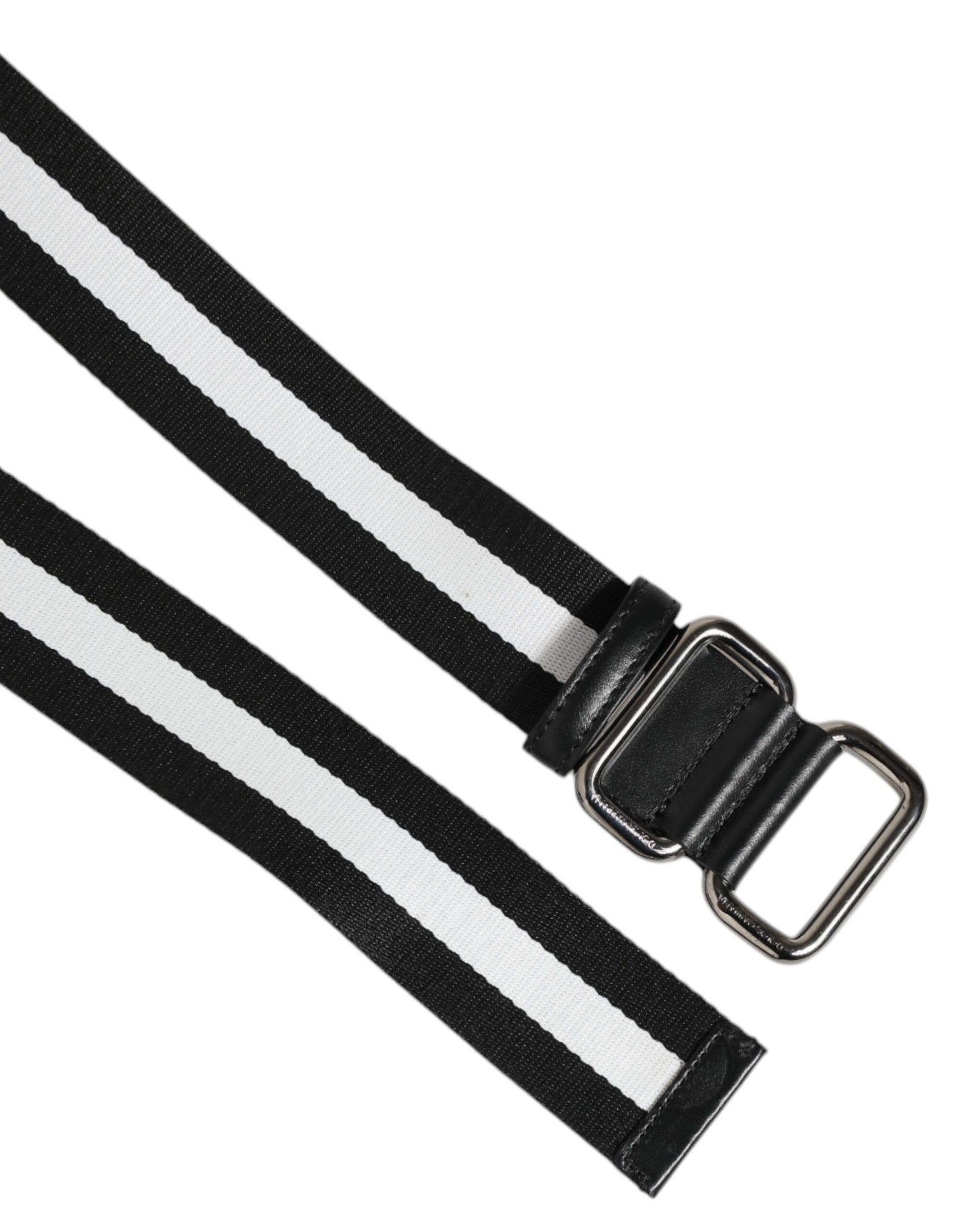 Dolce & Gabbana Black White Striped Metal Buckle Men Belt Curated Luxury Accessories by Orvyn