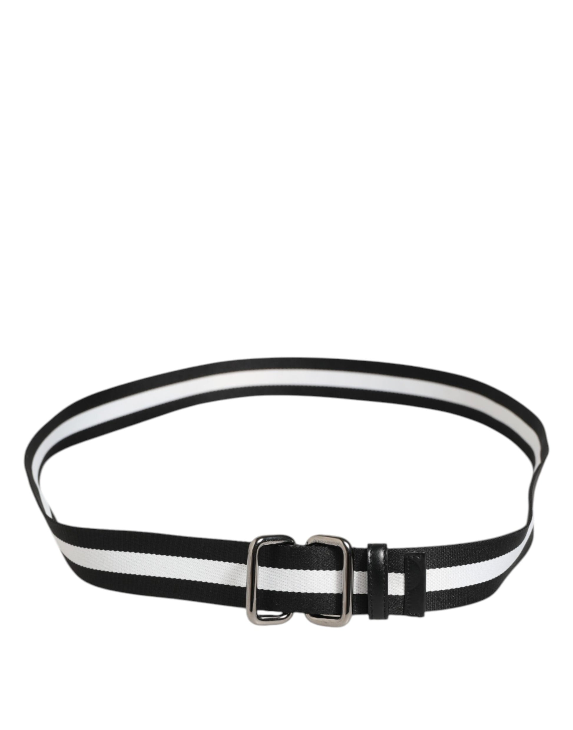 Dolce & Gabbana Black White Striped Metal Buckle Men Belt Curated Luxury Accessories by Orvyn