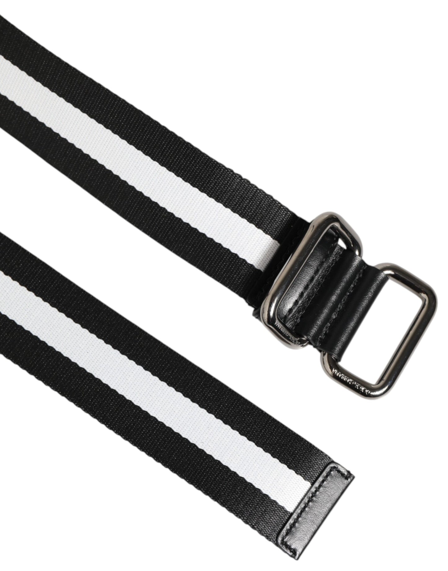 Dolce & Gabbana Black White Striped Logo Metal Buckle Belt Curated Luxury Accessories by Orvyn