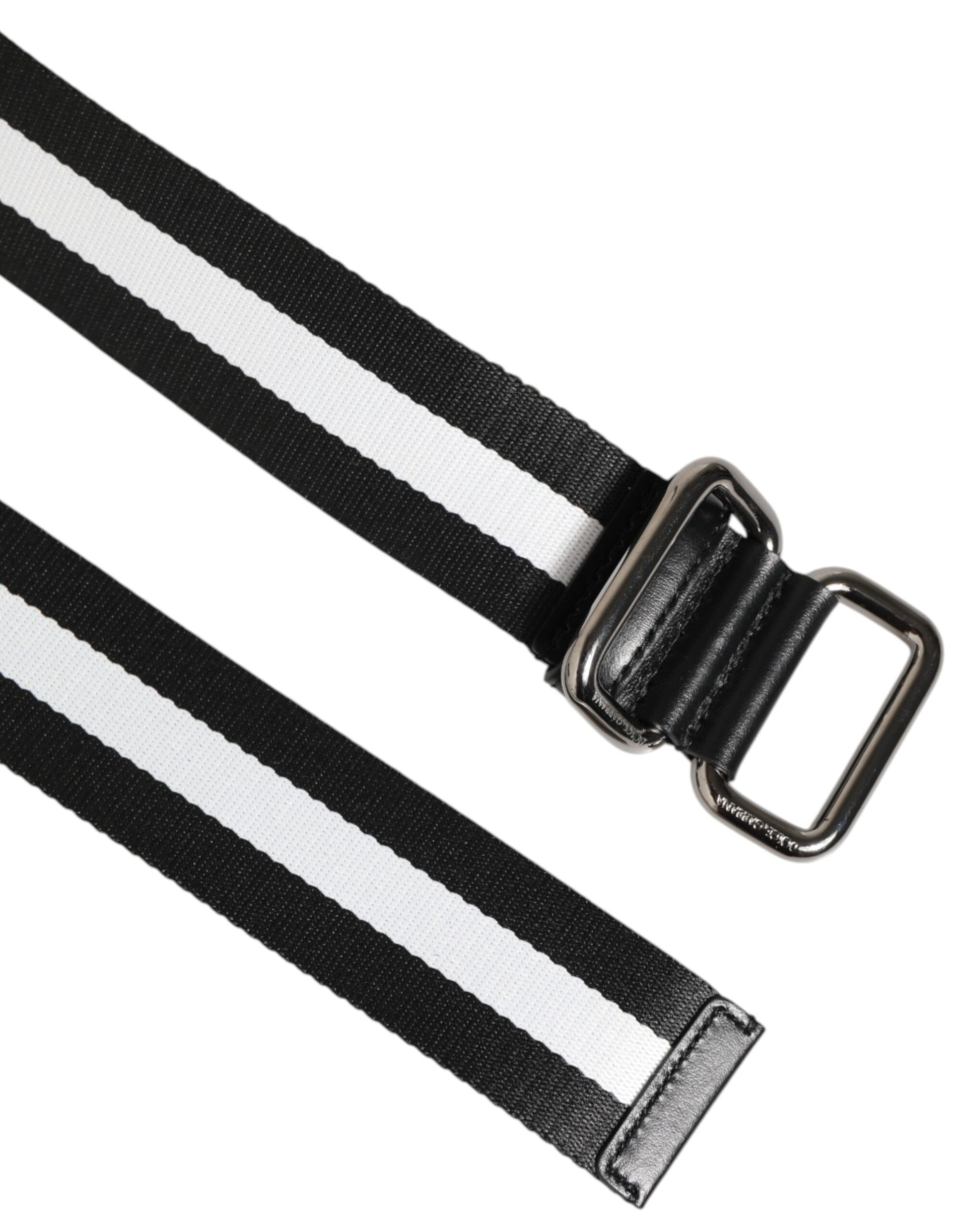 Dolce & Gabbana Black White Striped Logo Metal Buckle Belt Curated Luxury Accessories by Orvyn