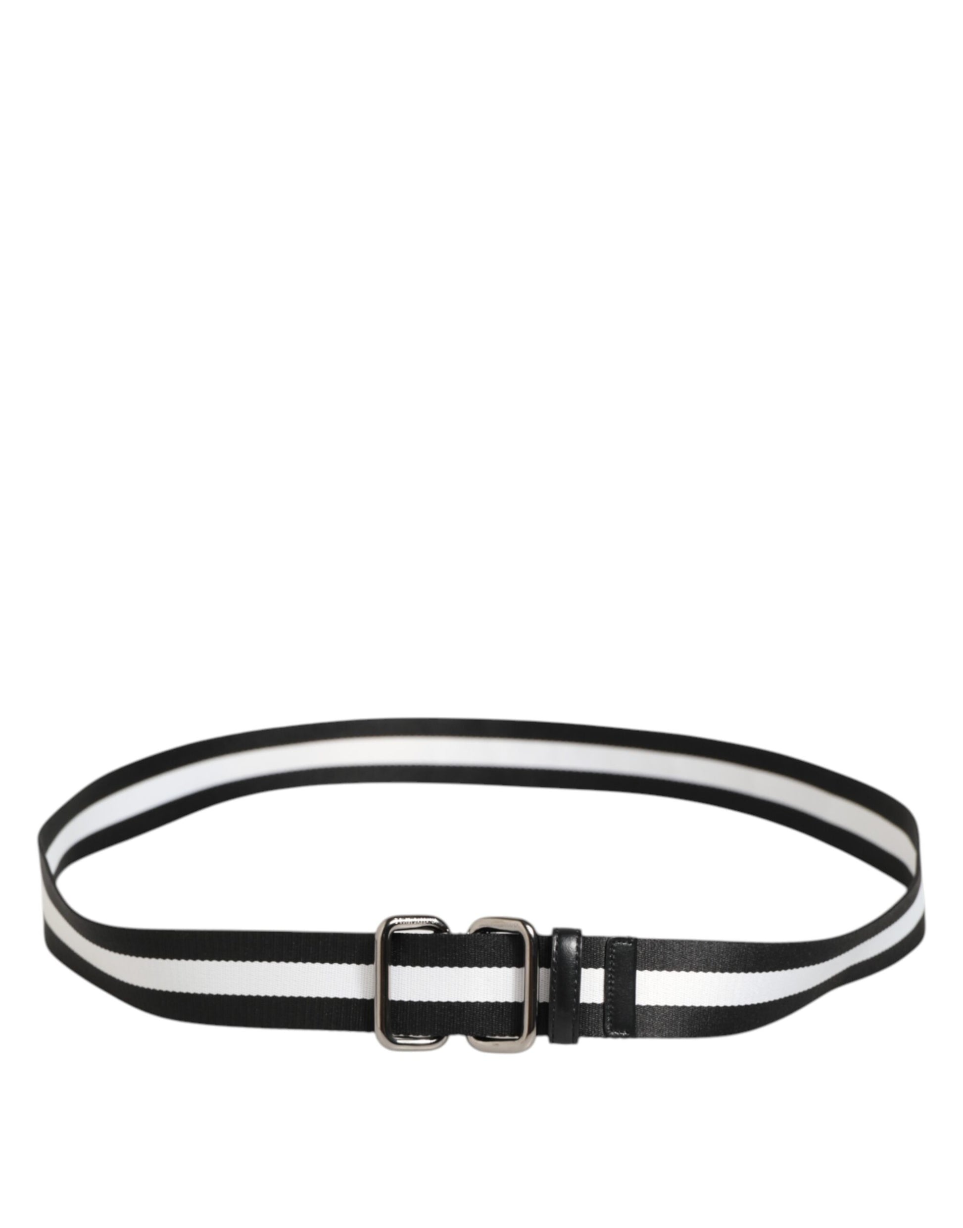 Dolce & Gabbana Black White Striped Logo Metal Buckle Belt Curated Luxury Accessories by Orvyn