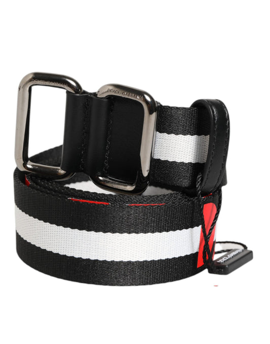 Dolce & Gabbana Black White Striped Logo Metal Buckle Belt Curated Luxury Accessories by Orvyn