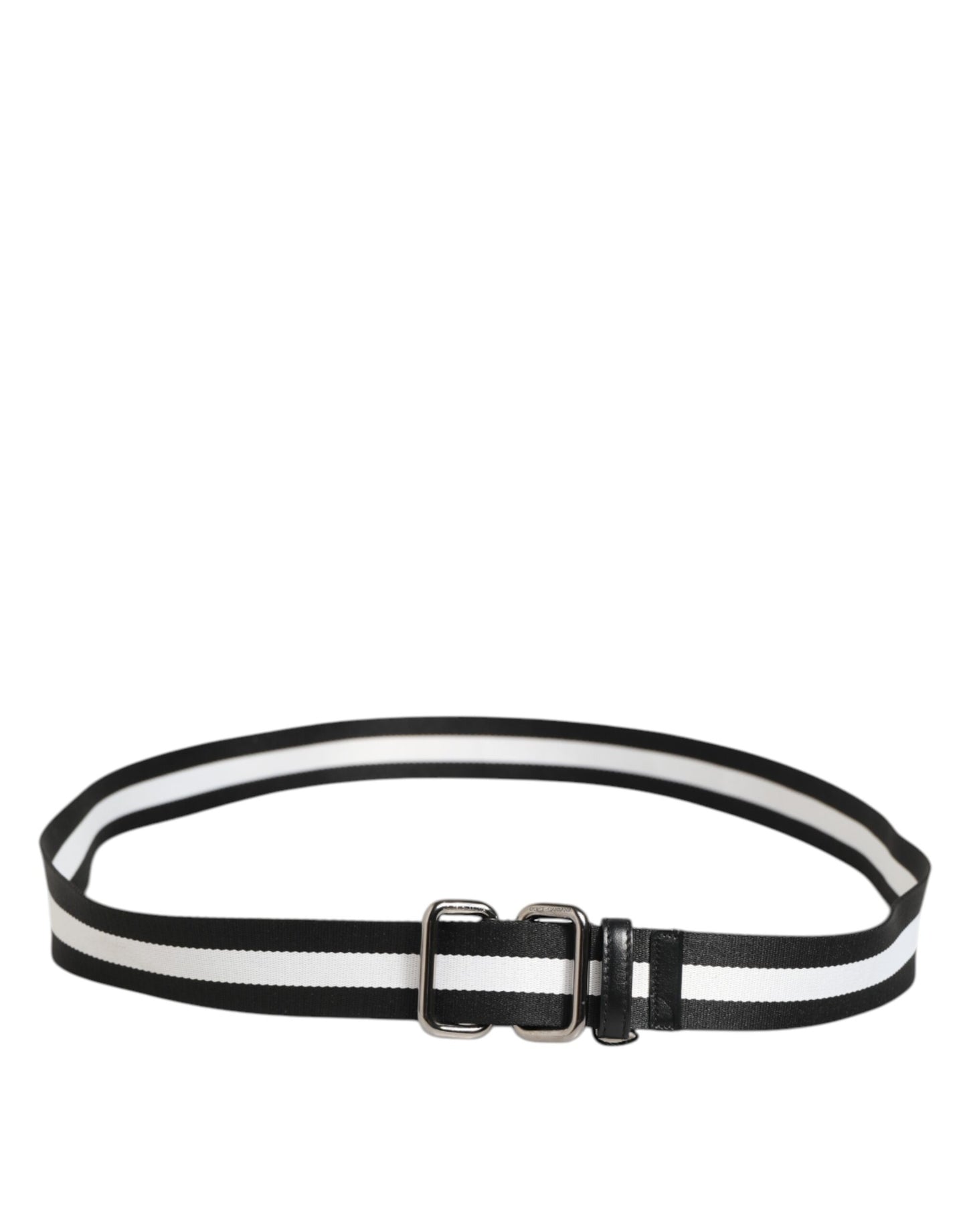 Dolce & Gabbana Black White Striped Logo Metal Buckle Belt Curated Luxury Accessories by Orvyn