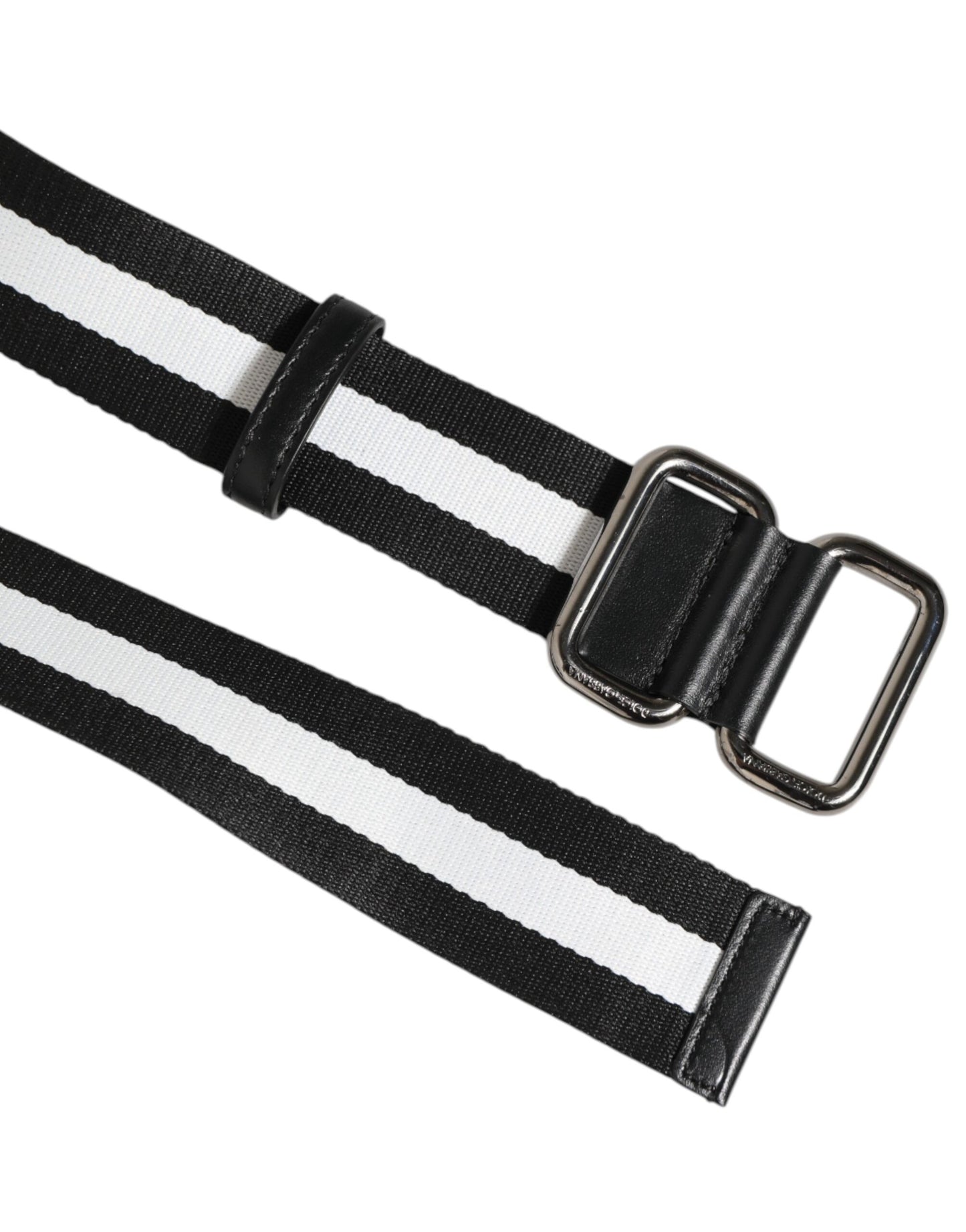 Dolce & Gabbana Black White Striped Logo Metal Buckle Belt Curated Luxury Accessories by Orvyn