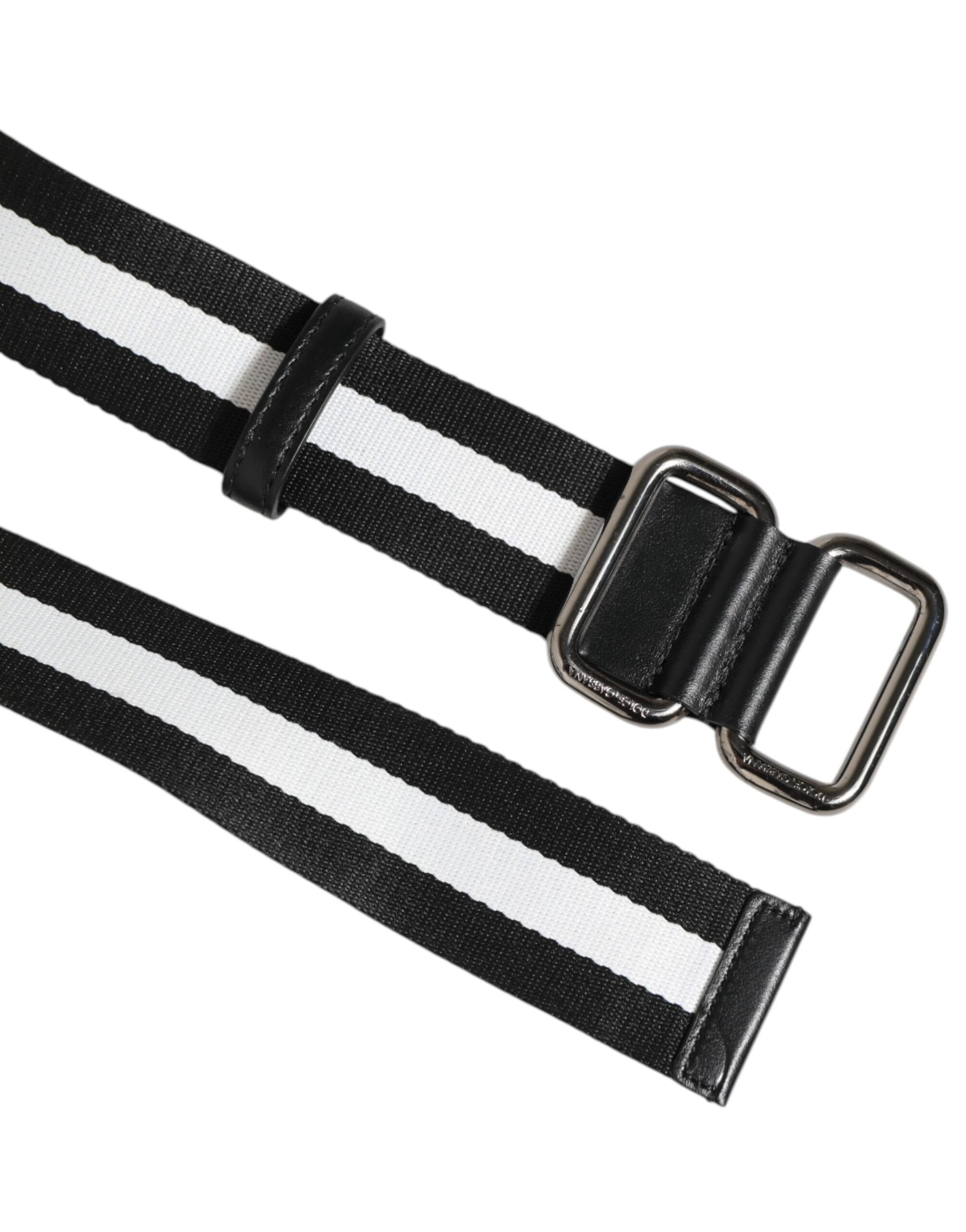 Dolce & Gabbana Black White Striped Logo Metal Buckle Belt Curated Luxury Accessories by Orvyn