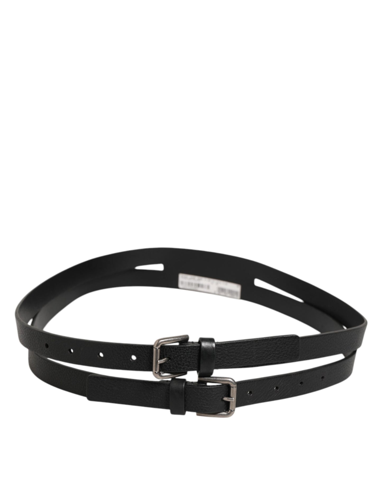 Dolce & Gabbana Black Double Strap Leather Gold Buckle Belt Curated Luxury Accessories by Orvyn