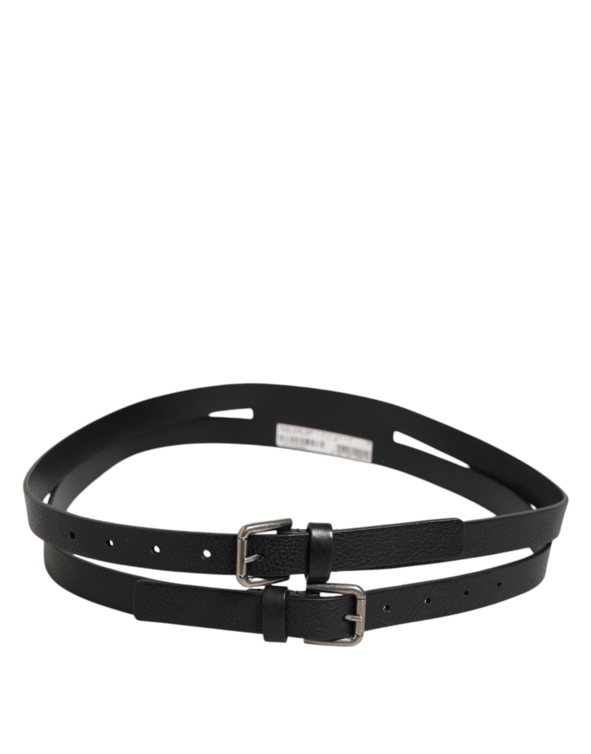 Dolce & Gabbana Black Double Strap Leather Gold Buckle Belt Curated Luxury Accessories by Orvyn