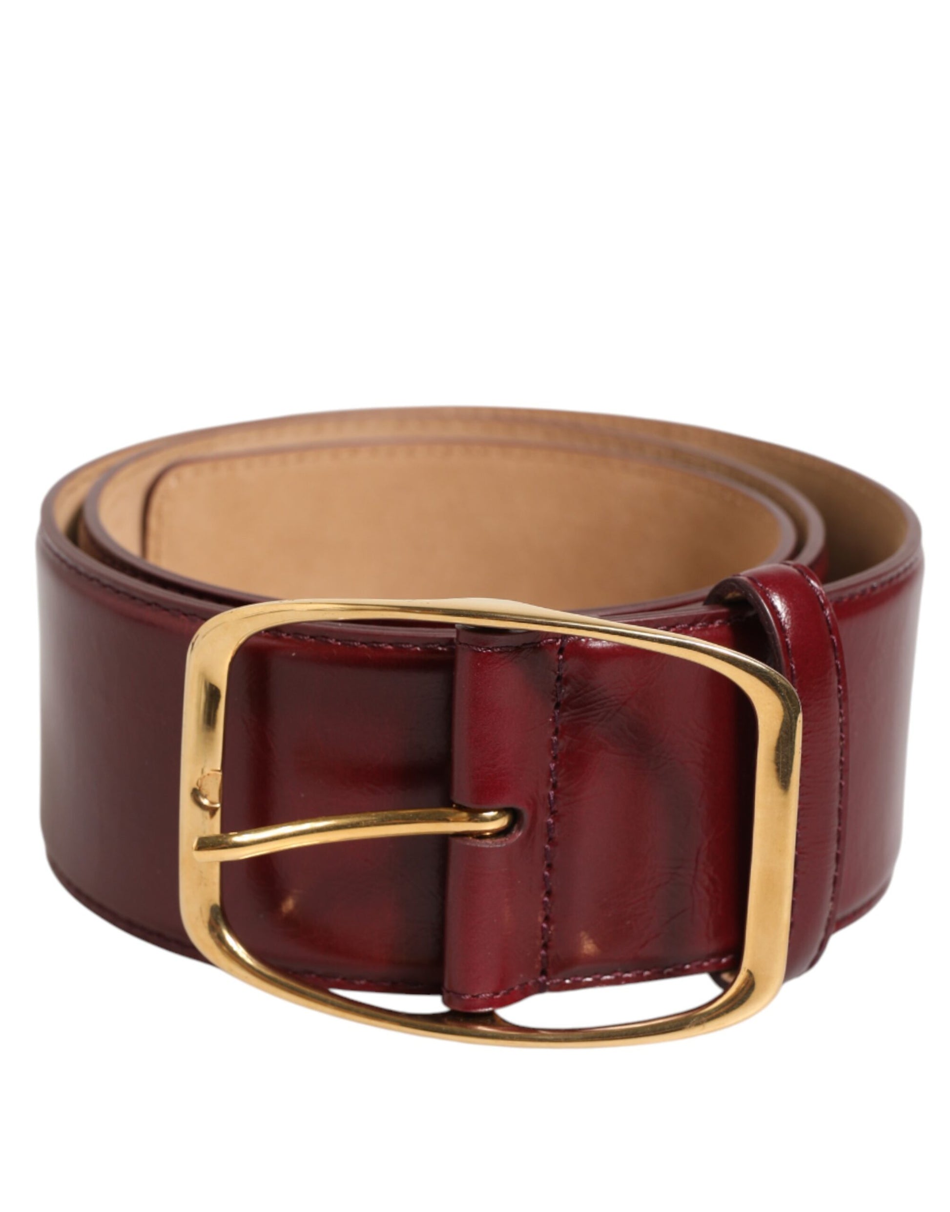 Dolce & Gabbana Burgundy Leather Gold Metal Buckle Women Belt Curated Luxury Accessories by Orvyn