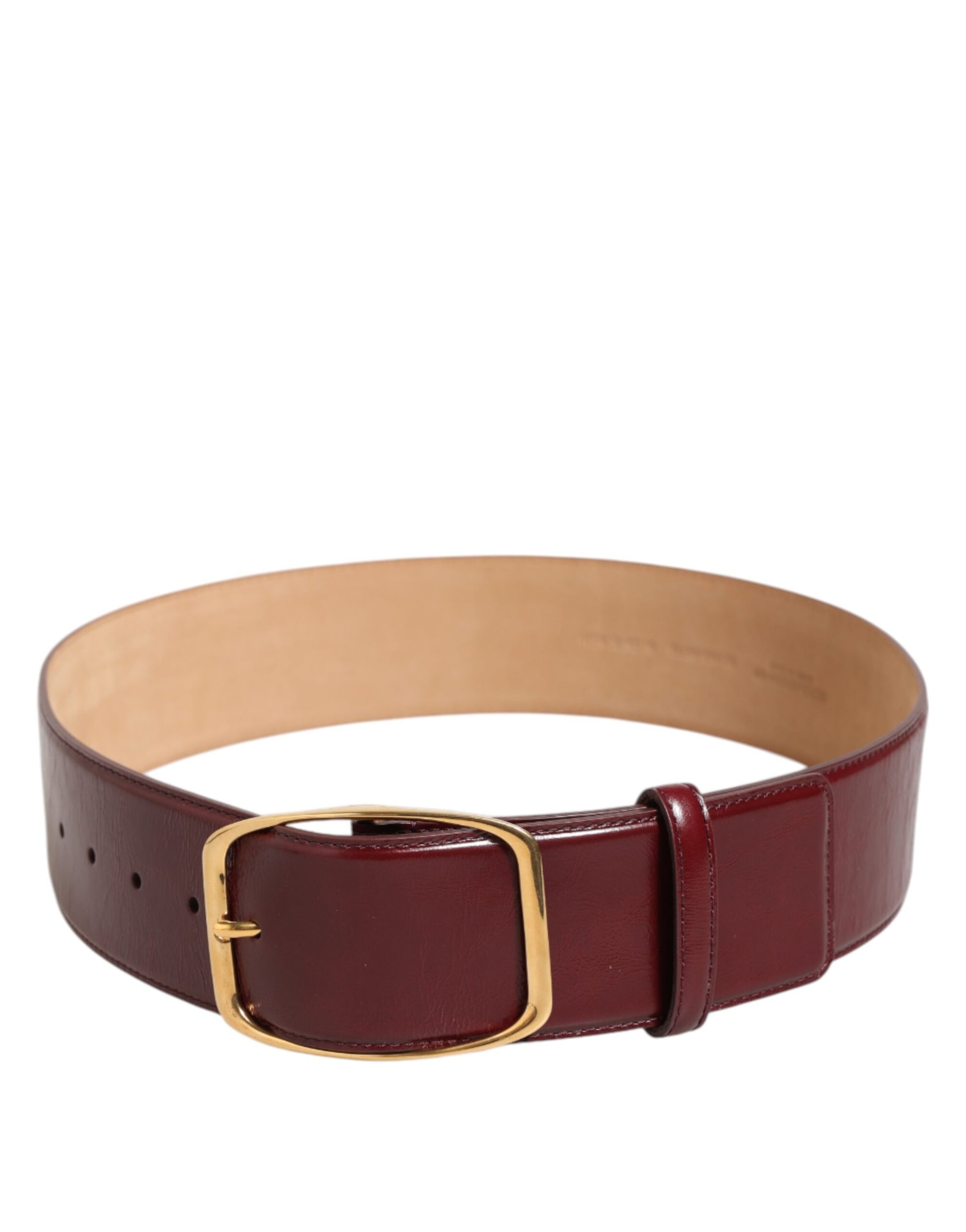 Dolce & Gabbana Burgundy Leather Gold Metal Buckle Women Belt Curated Luxury Accessories by Orvyn