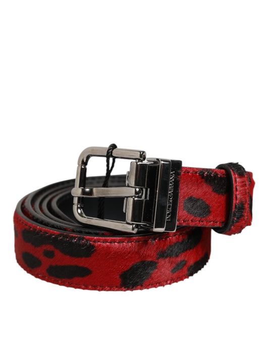 Dolce & Gabbana Red Black Pony Leather Metal Buckle Men Belt Curated Luxury Accessories by Orvyn