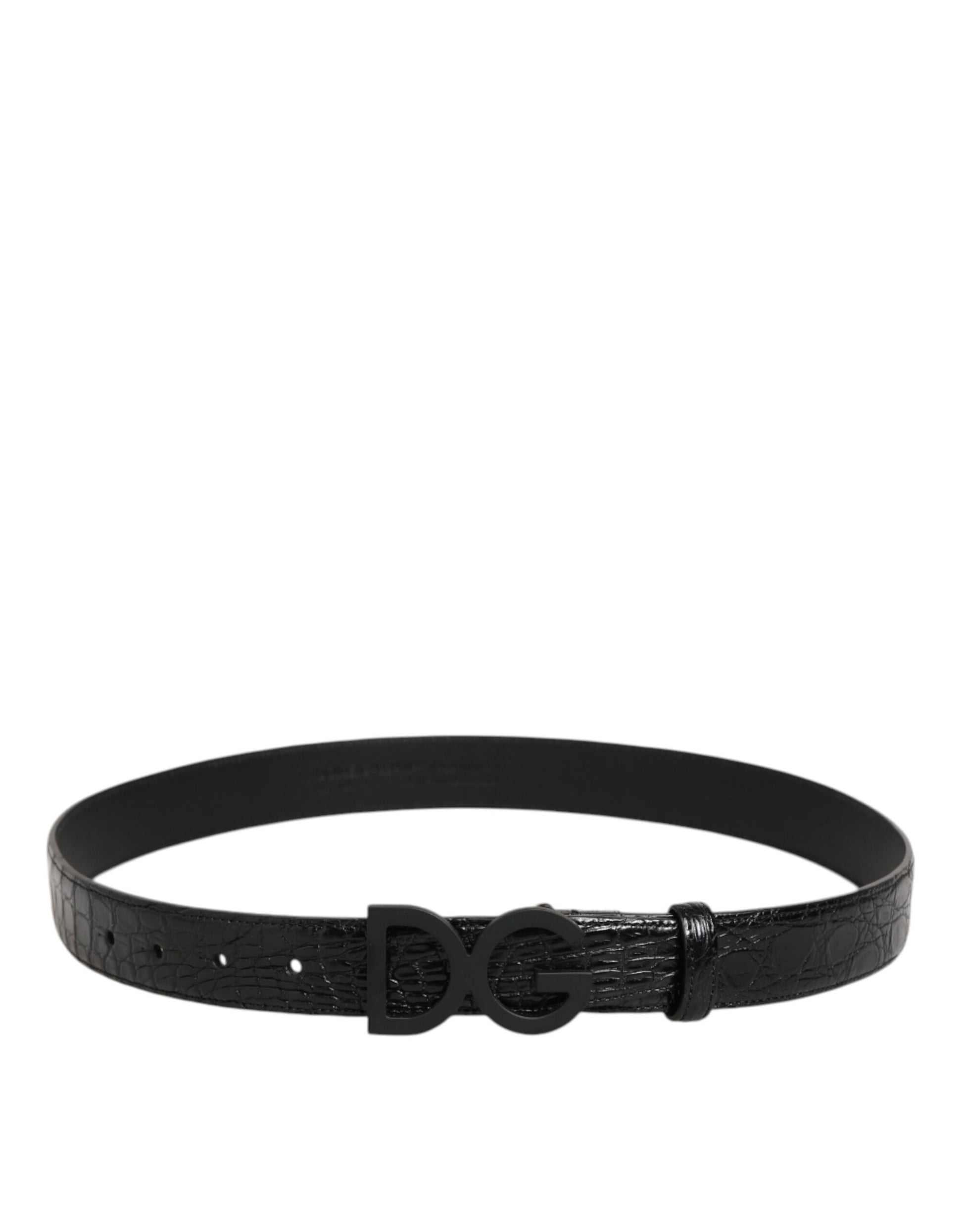 Dolce & Gabbana Black Exotic Leather Metal Logo Buckle Belt Curated Luxury Accessories by Orvyn