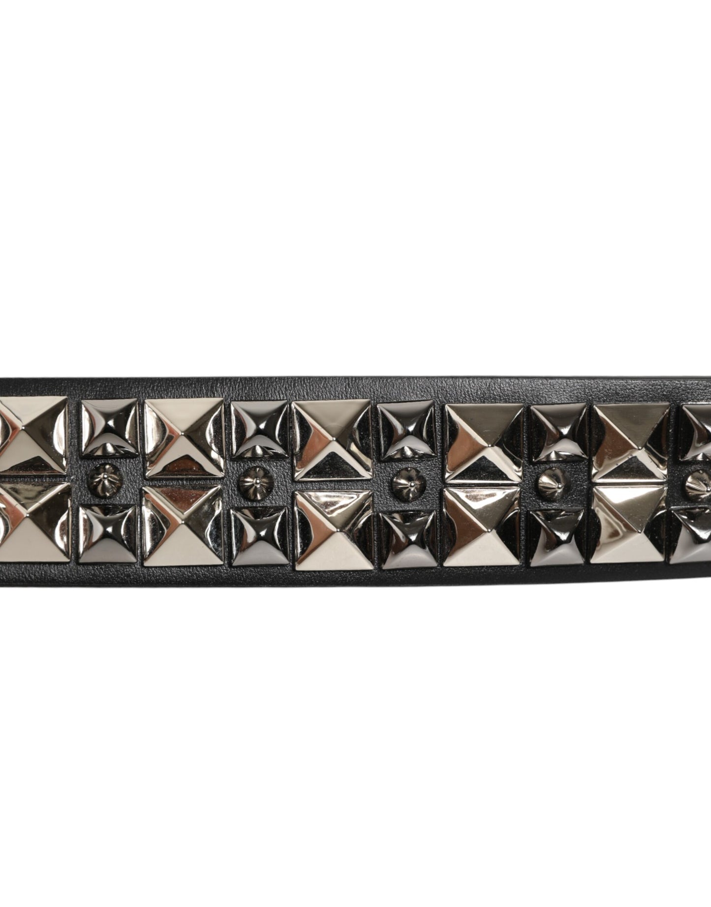 Dolce & Gabbana Black Calf Leather Studded Silver Buckle Belt Curated Luxury Accessories by Orvyn