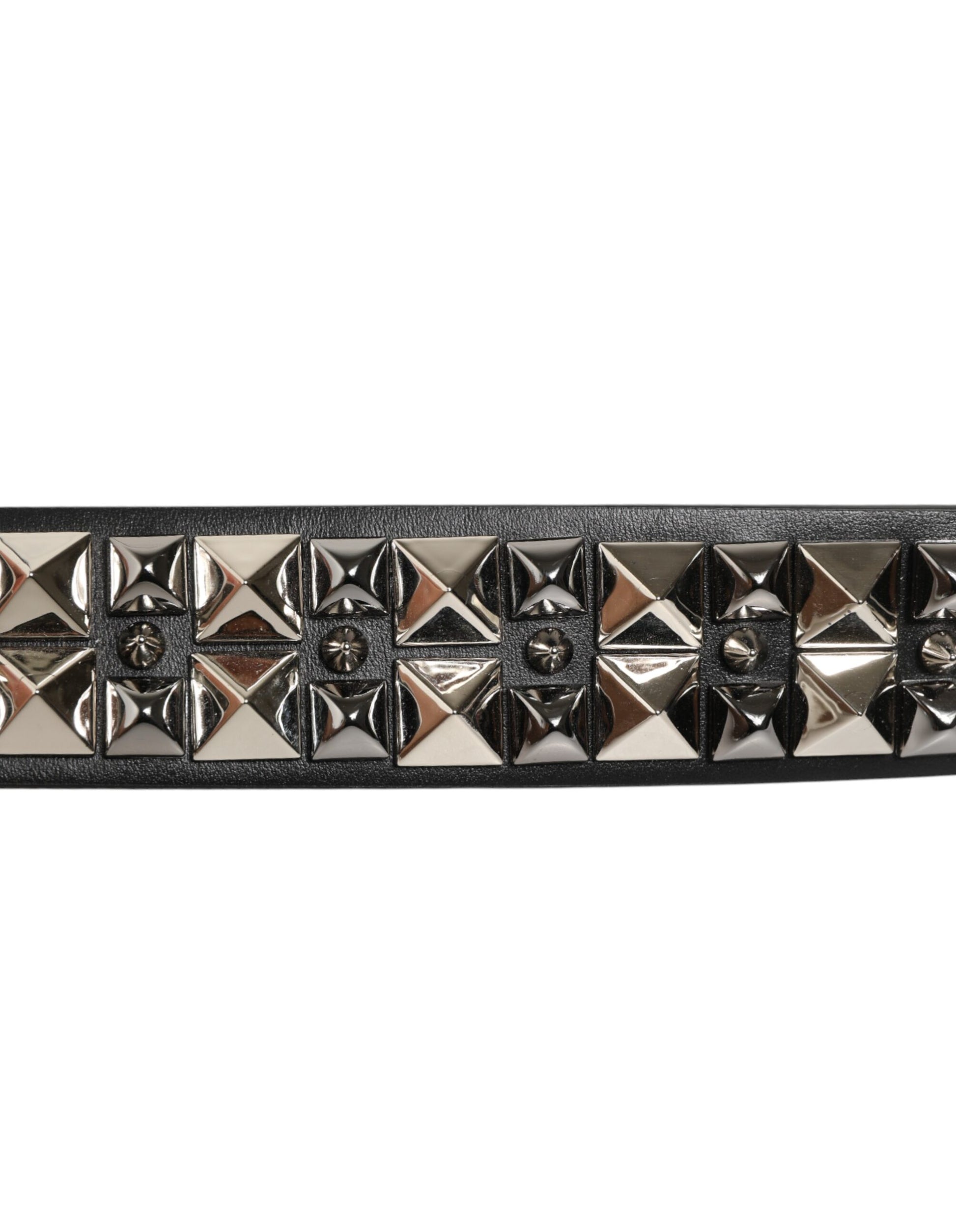 Dolce & Gabbana Black Calf Leather Studded Silver Buckle Belt Curated Luxury Accessories by Orvyn