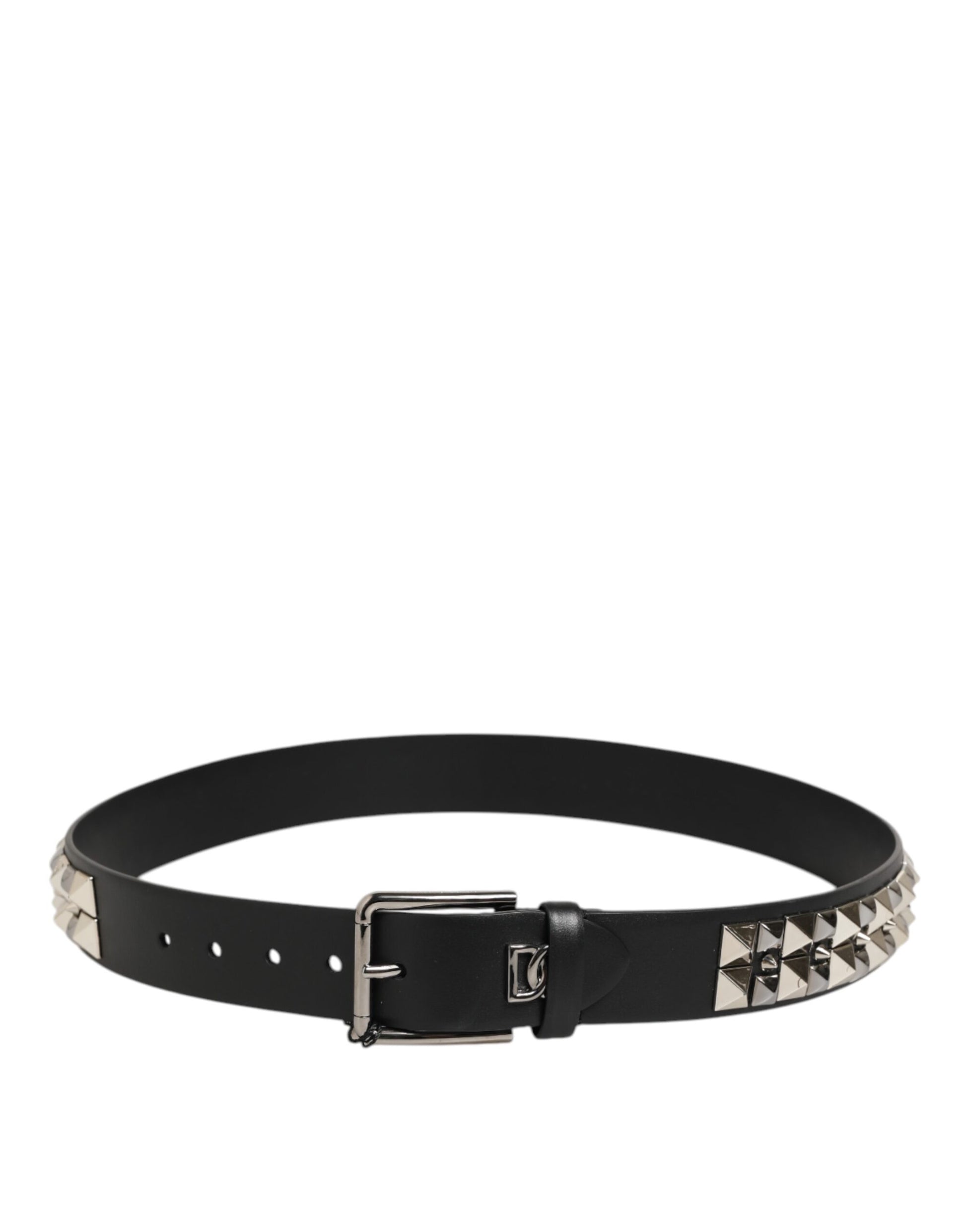 Dolce & Gabbana Black Calf Leather Studded Silver Buckle Belt Curated Luxury Accessories by Orvyn