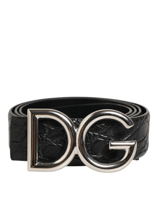 Dolce & Gabbana Black Exotic Leather DG Logo Buckle Belt Curated Luxury Accessories by Orvyn