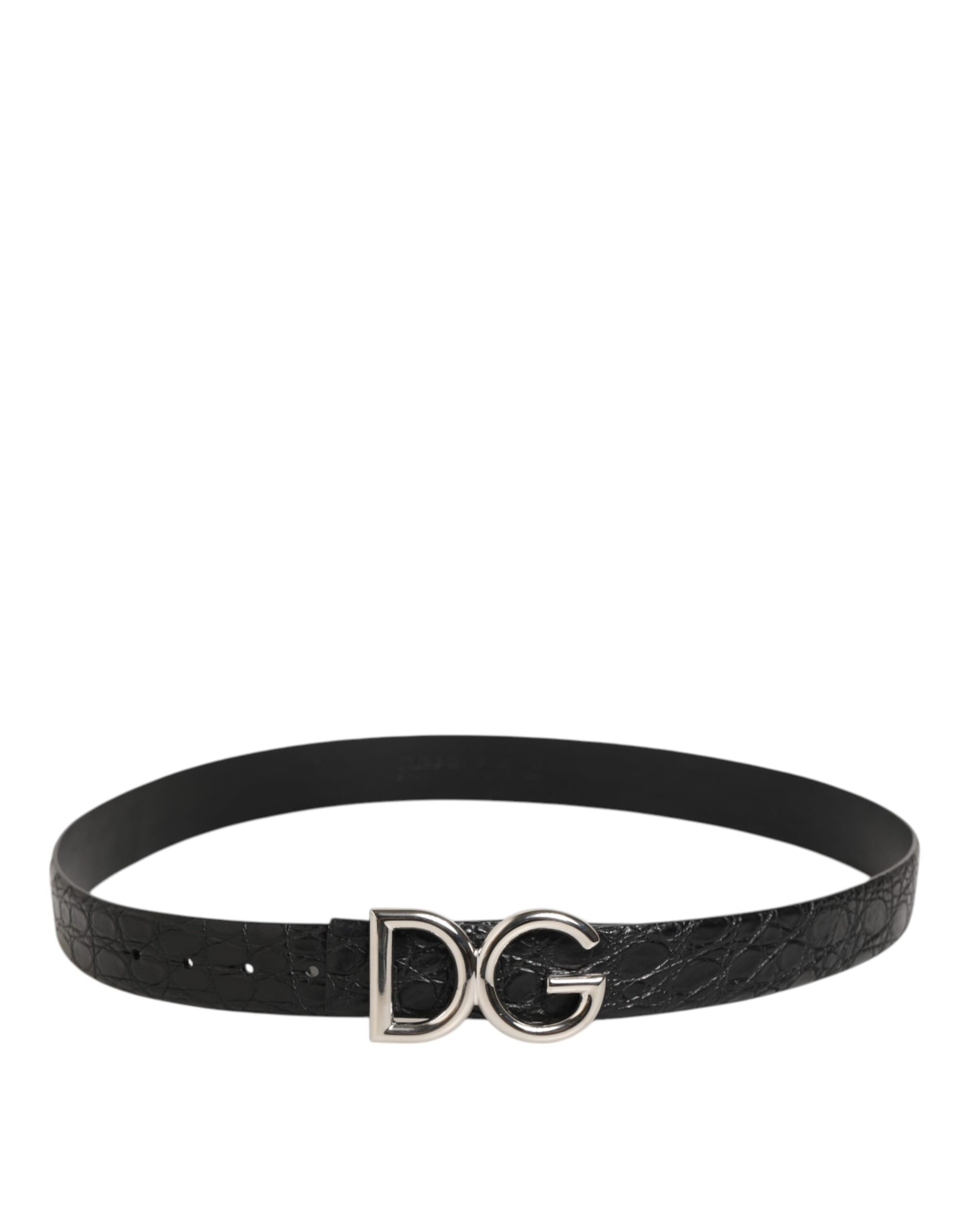 Dolce & Gabbana Black Exotic Leather DG Logo Buckle Belt Curated Luxury Accessories by Orvyn