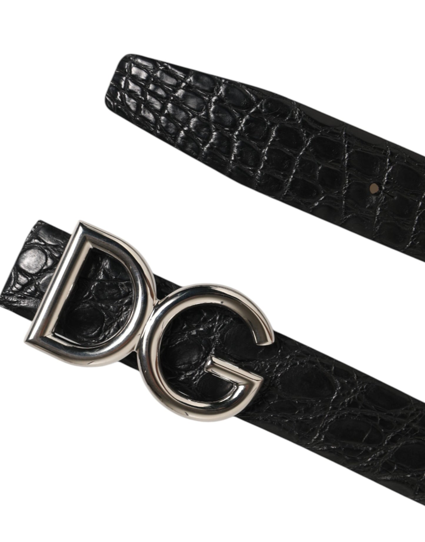 Dolce & Gabbana Black Exotic Leather DG Logo Buckle Belt Curated Luxury Accessories by Orvyn