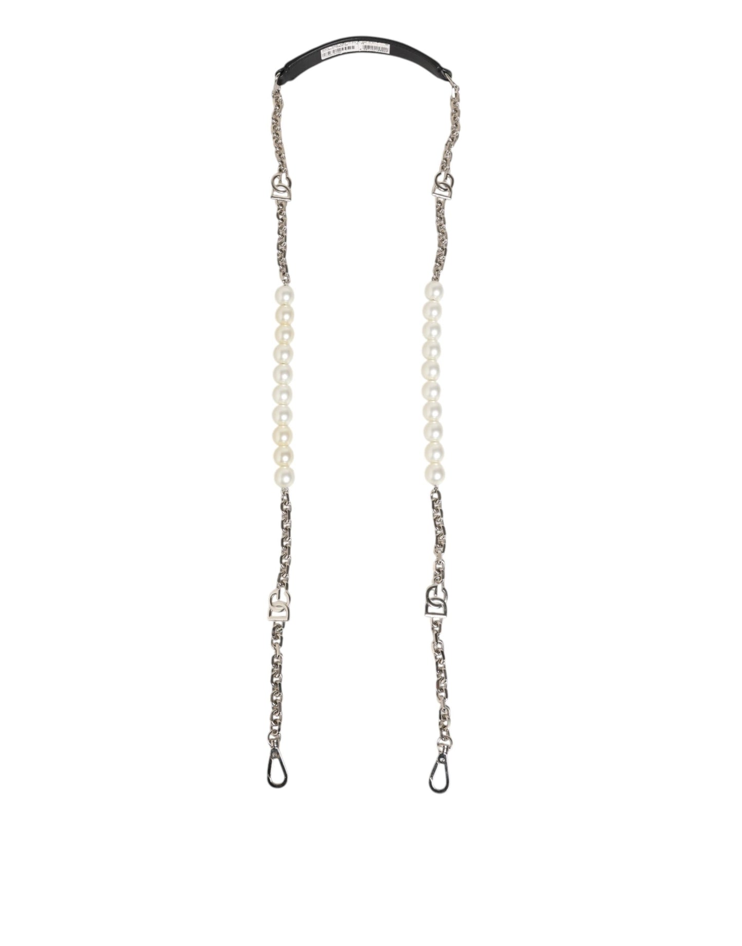 Dolce & Gabbana Black Leather Pearl Chain Bag Accessory Shoulder Strap Curated Luxury Accessories by Orvyn