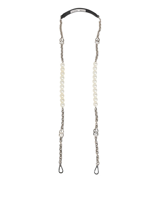 Dolce & Gabbana Black Leather Pearl Chain Bag Accessory Shoulder Strap Curated Luxury Accessories by Orvyn
