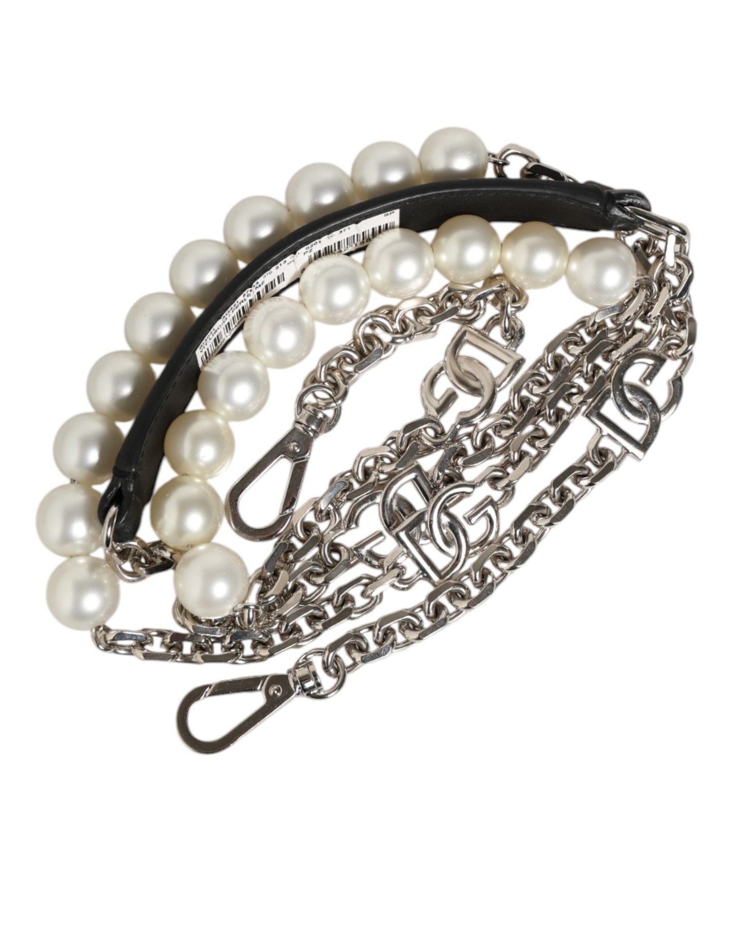 Dolce & Gabbana Black Leather Pearl Chain Bag Accessory Shoulder Strap Curated Luxury Accessories by Orvyn