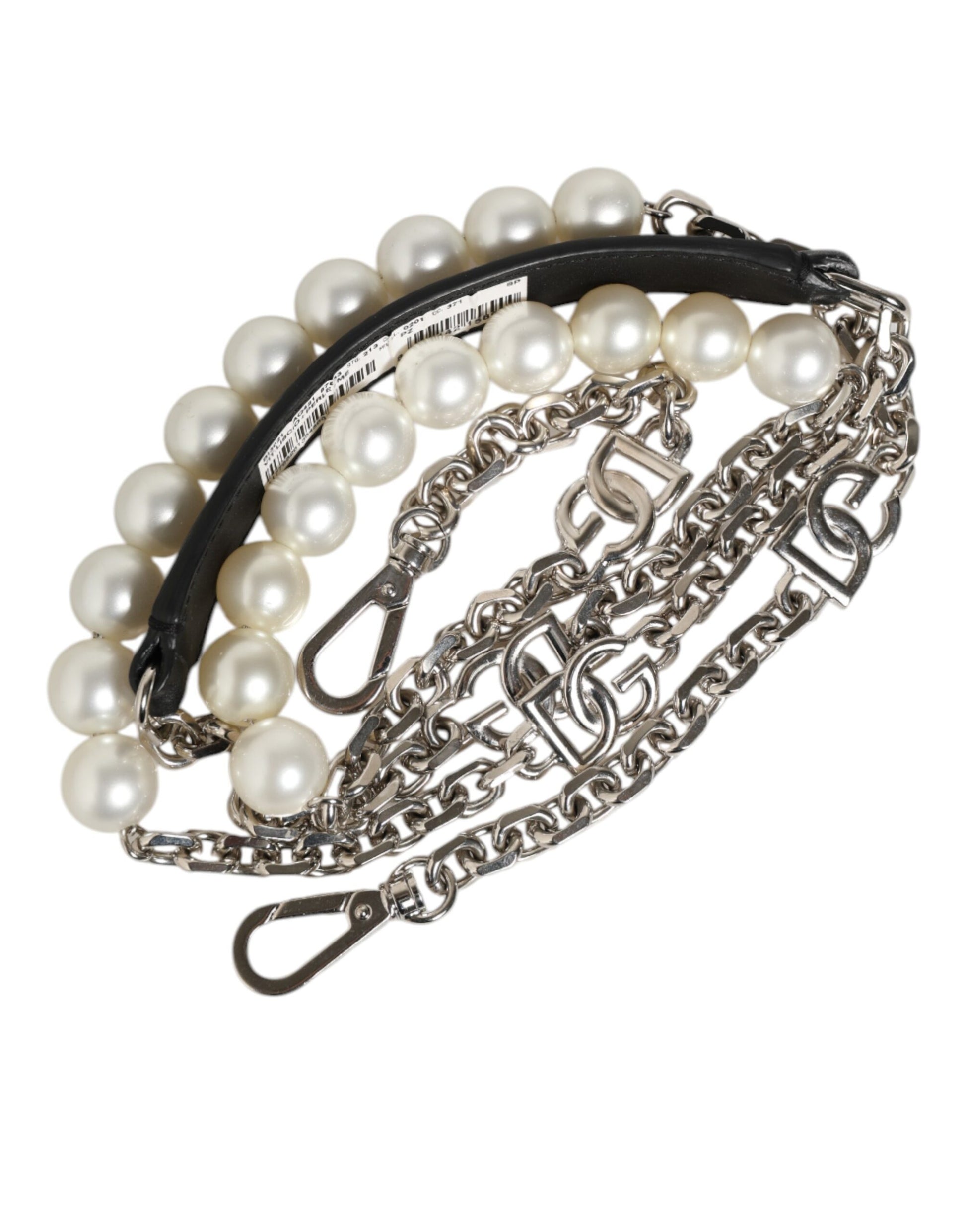 Dolce & Gabbana Black Leather Pearl Chain Bag Accessory Shoulder Strap Curated Luxury Accessories by Orvyn