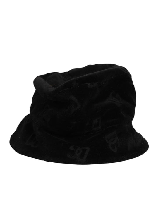 Dolce & Gabbana Black Cotton Suede Bucket Logo Capello Hat Curated Luxury Accessories by Orvyn