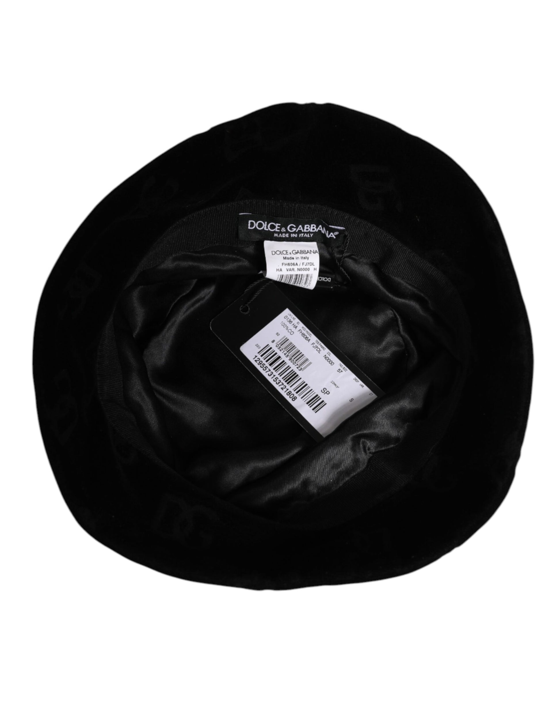 Dolce & Gabbana Black Cotton Suede Bucket Logo Capello Hat Curated Luxury Accessories by Orvyn