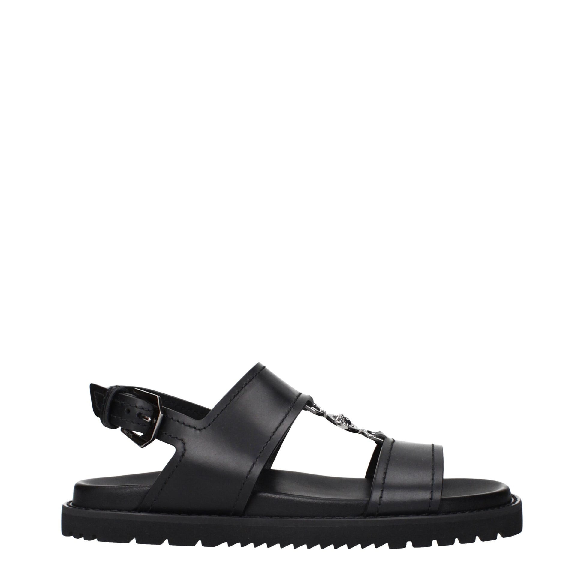 Versace Black Leather Flat Sandals Curated Luxury Accessories by Orvyn