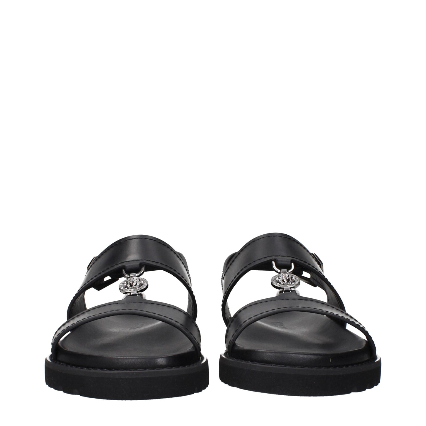 Versace Black Leather Flat Sandals Curated Luxury Accessories by Orvyn