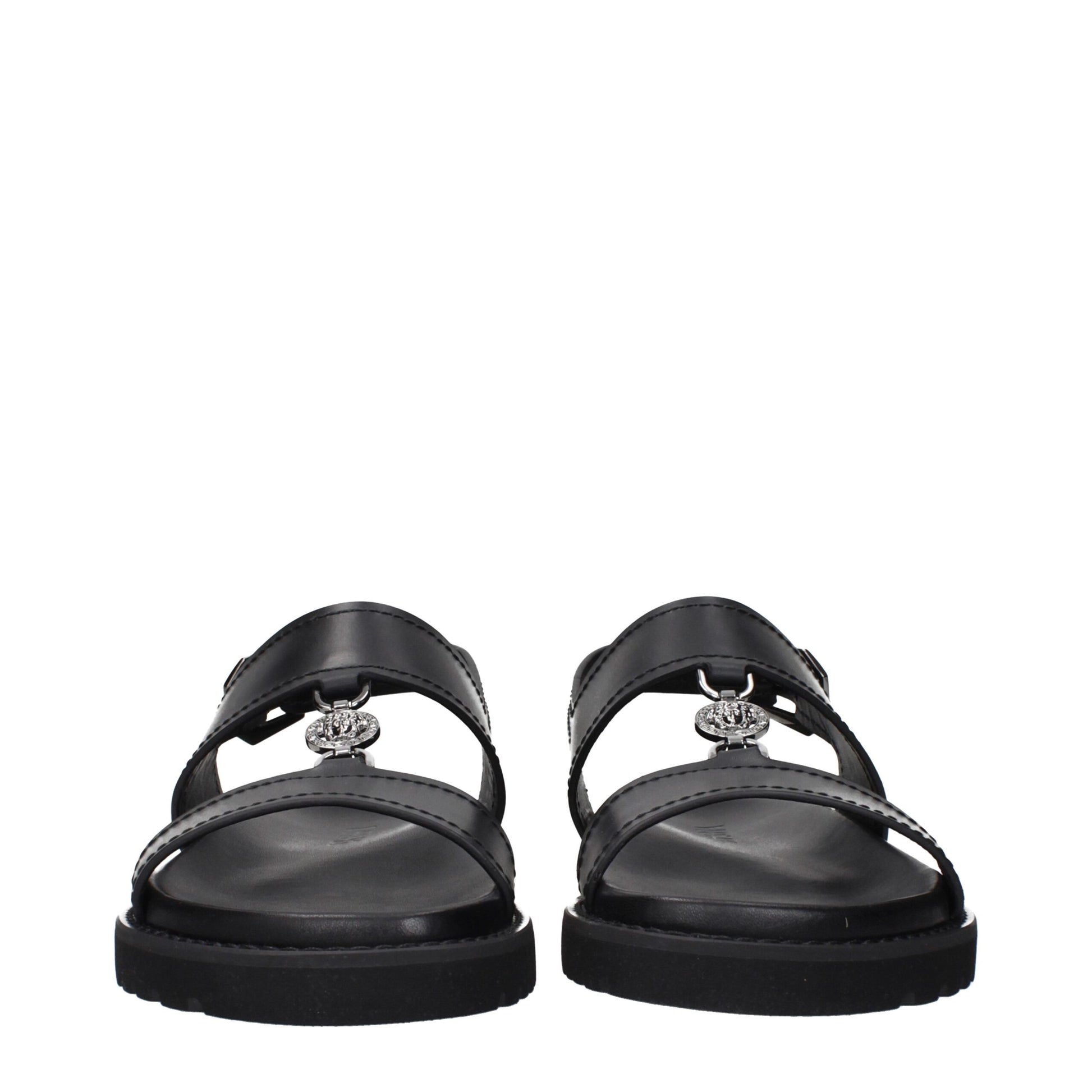 Versace Black Leather Flat Sandals Curated Luxury Accessories by Orvyn