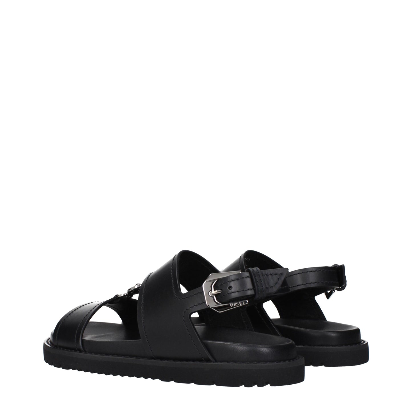 Versace Black Leather Flat Sandals Curated Luxury Accessories by Orvyn