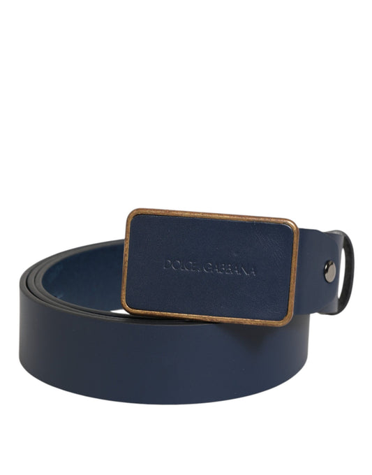Dolce & Gabbana Blue Leather Classic Metal Logo Buckle Belt Curated Luxury Accessories by Orvyn