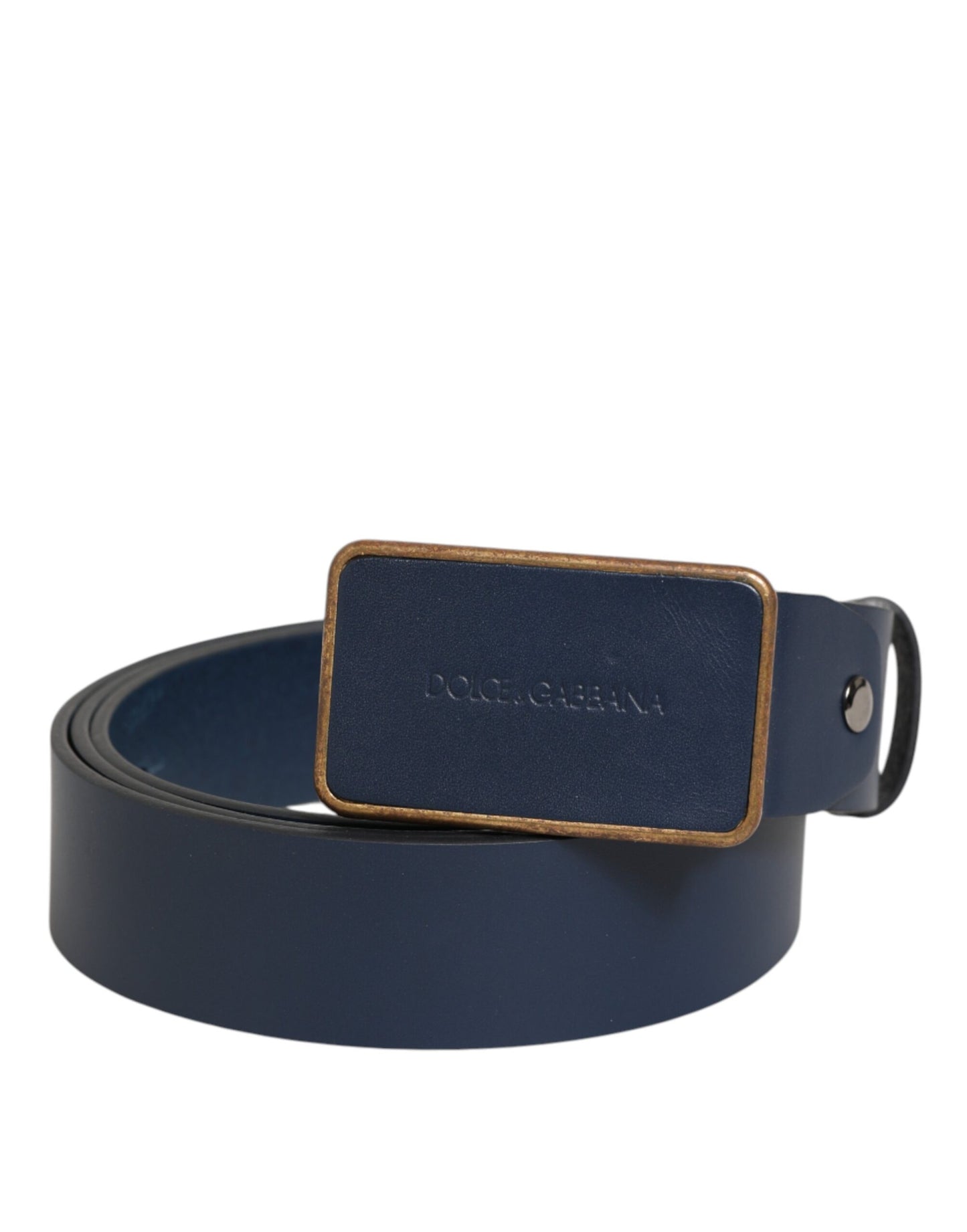 Dolce & Gabbana Blue Leather Classic Metal Logo Buckle Belt Curated Luxury Accessories by Orvyn