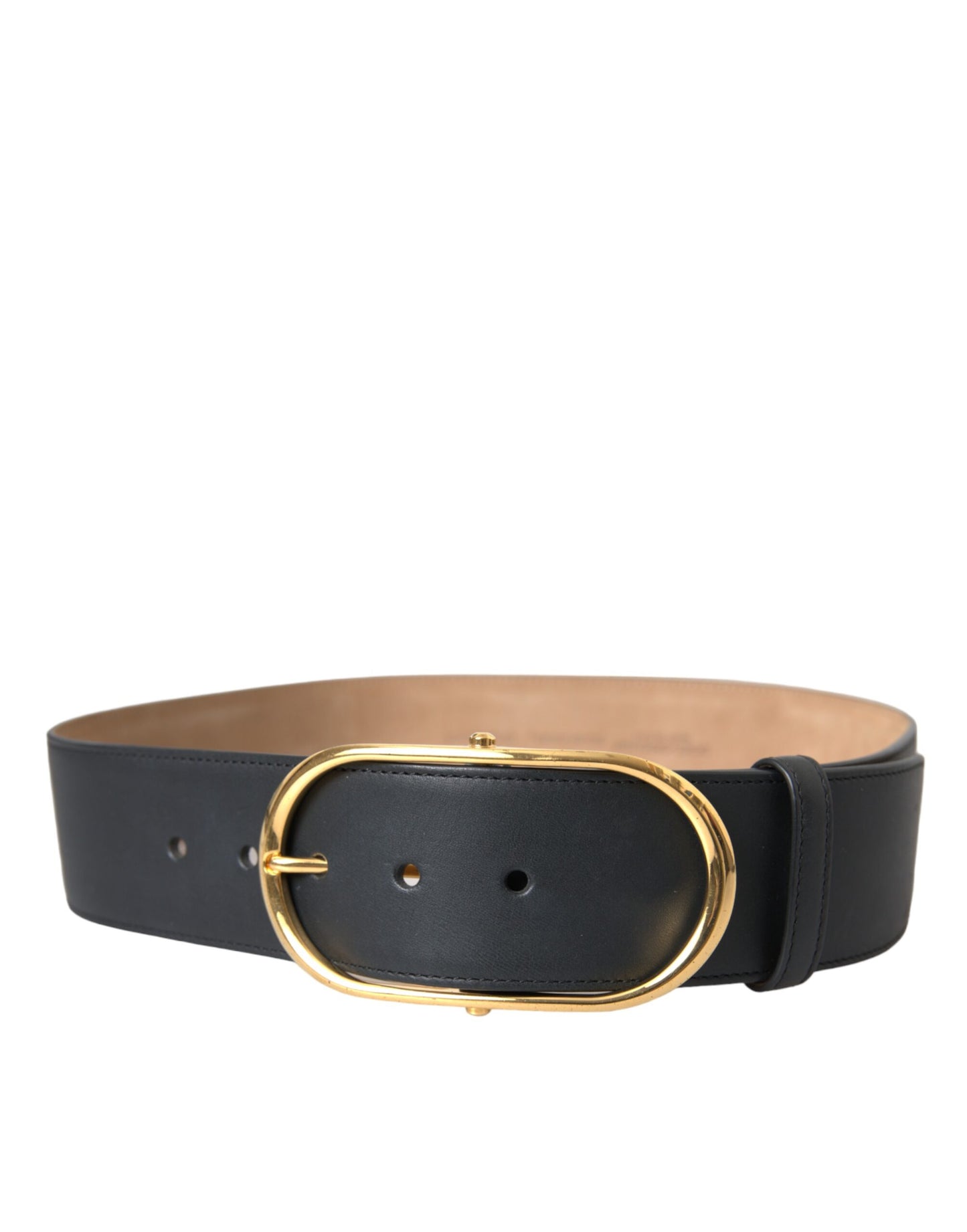 Dolce & Gabbana Black Leather Classic Metal Oval Buckle Belt Curated Luxury Accessories by Orvyn