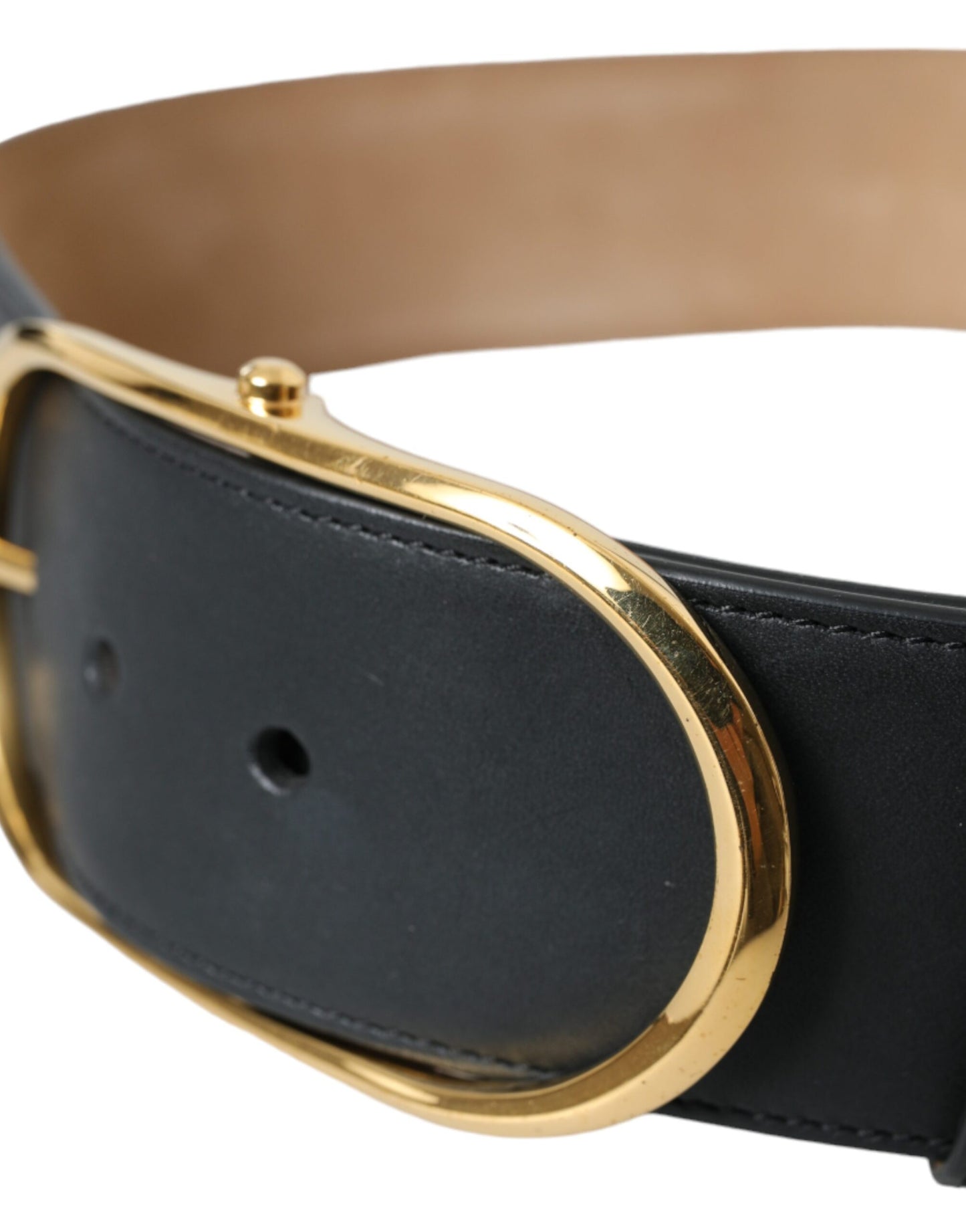Dolce & Gabbana Black Leather Classic Metal Oval Buckle Belt Curated Luxury Accessories by Orvyn