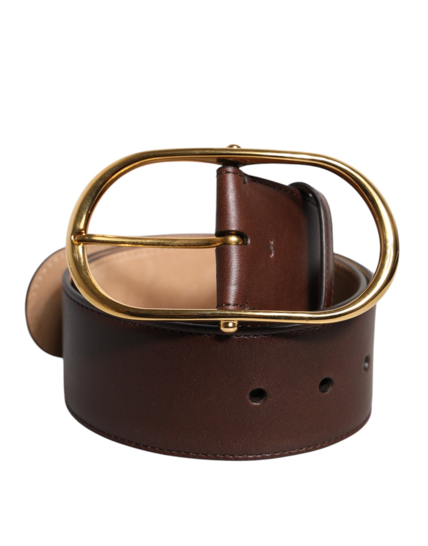 Dolce & Gabbana Brown Leather Classic Metal Oval Buckle Belt Curated Luxury Accessories by Orvyn