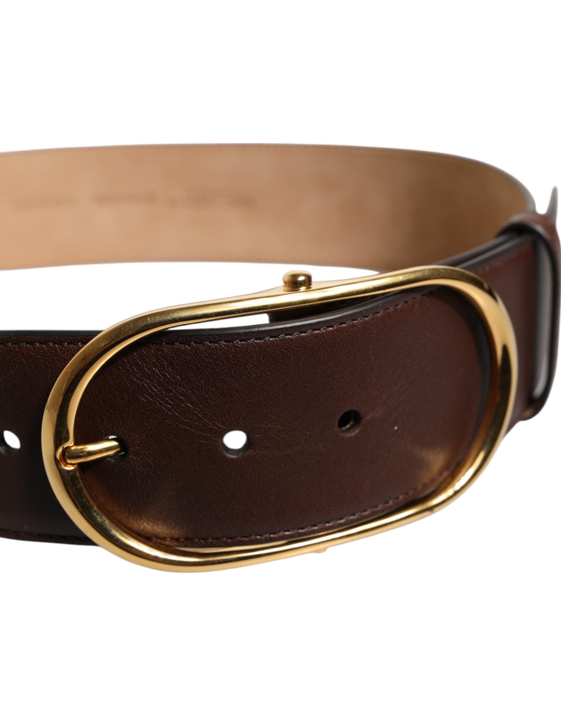 Dolce & Gabbana Brown Leather Classic Metal Oval Buckle Belt Curated Luxury Accessories by Orvyn