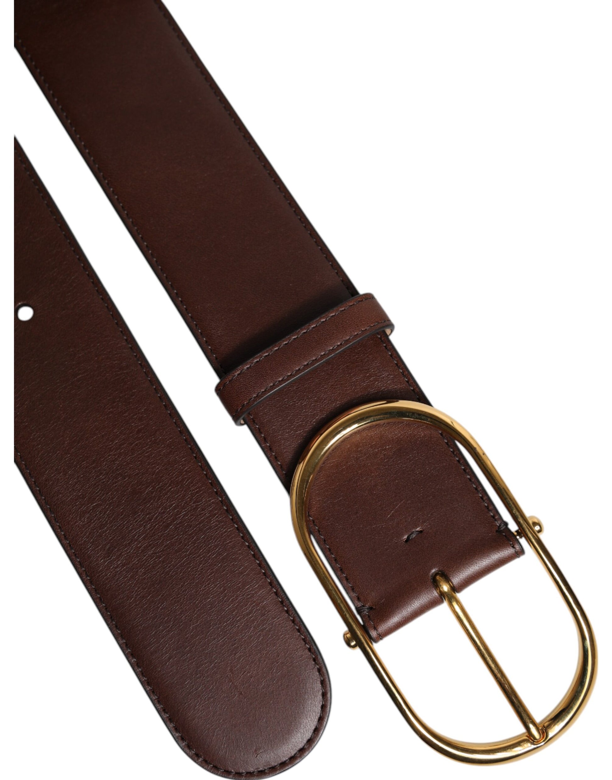 Dolce & Gabbana Brown Leather Classic Metal Oval Buckle Belt Curated Luxury Accessories by Orvyn