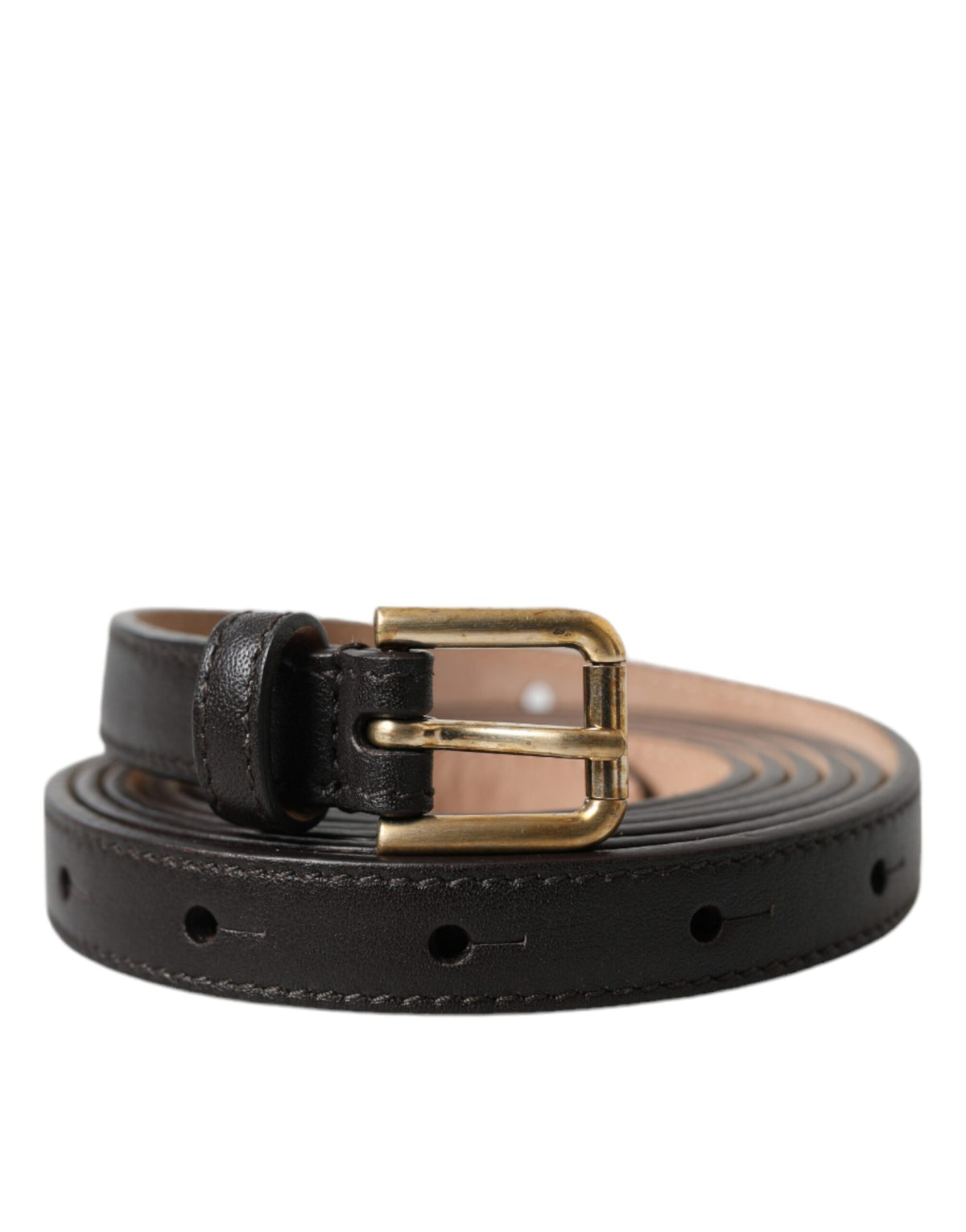 Dolce & Gabbana Black Leather Long Skinny Gold Metal Buckle Belt schwarz