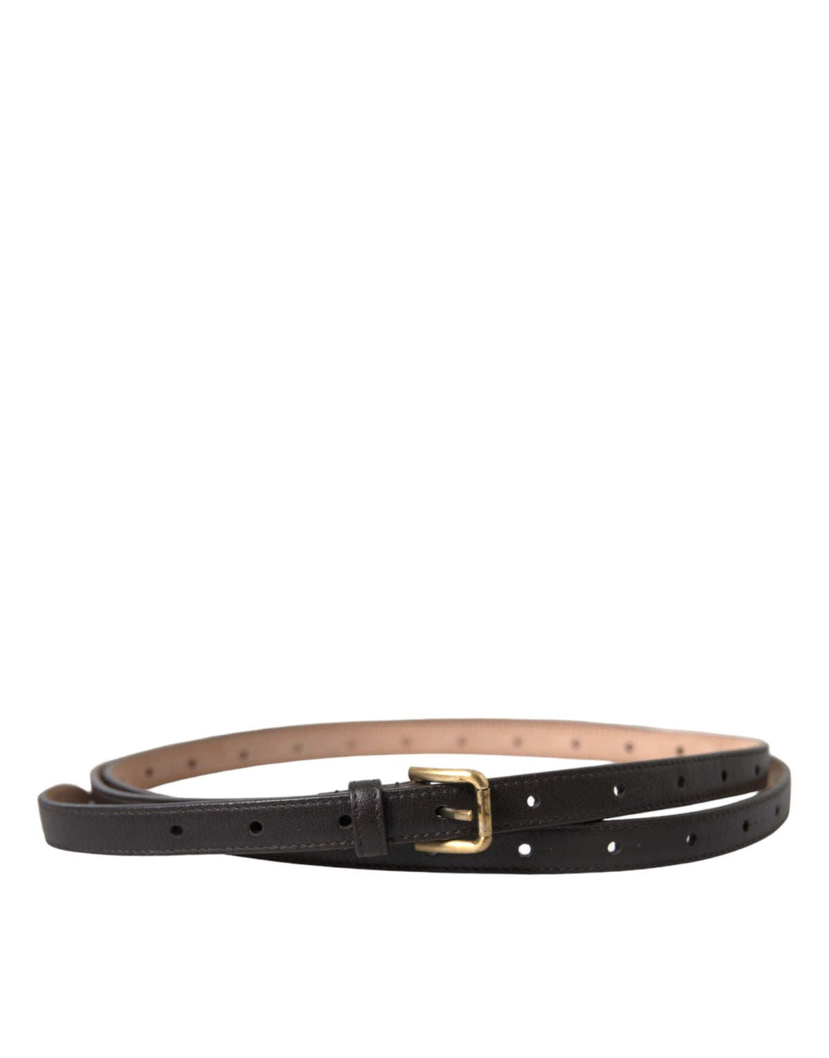 Dolce & Gabbana Black Leather Long Skinny Gold Metal Buckle Belt schwarz