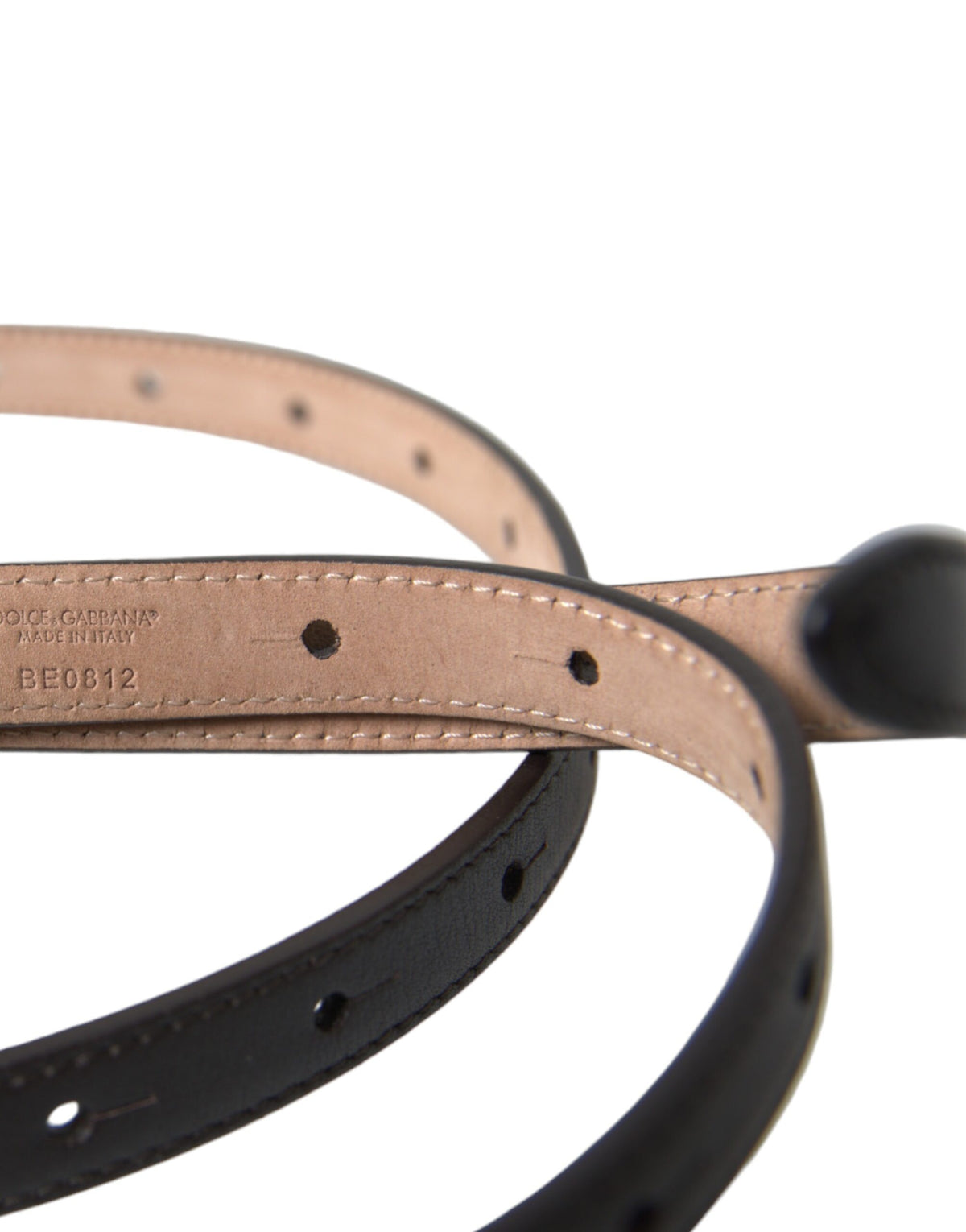 Dolce & Gabbana Black Leather Long Skinny Gold Metal Buckle Belt schwarz