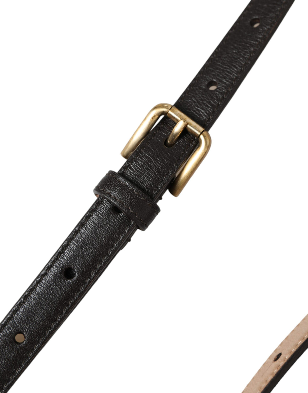 Dolce & Gabbana Black Leather Long Skinny Gold Metal Buckle Belt schwarz