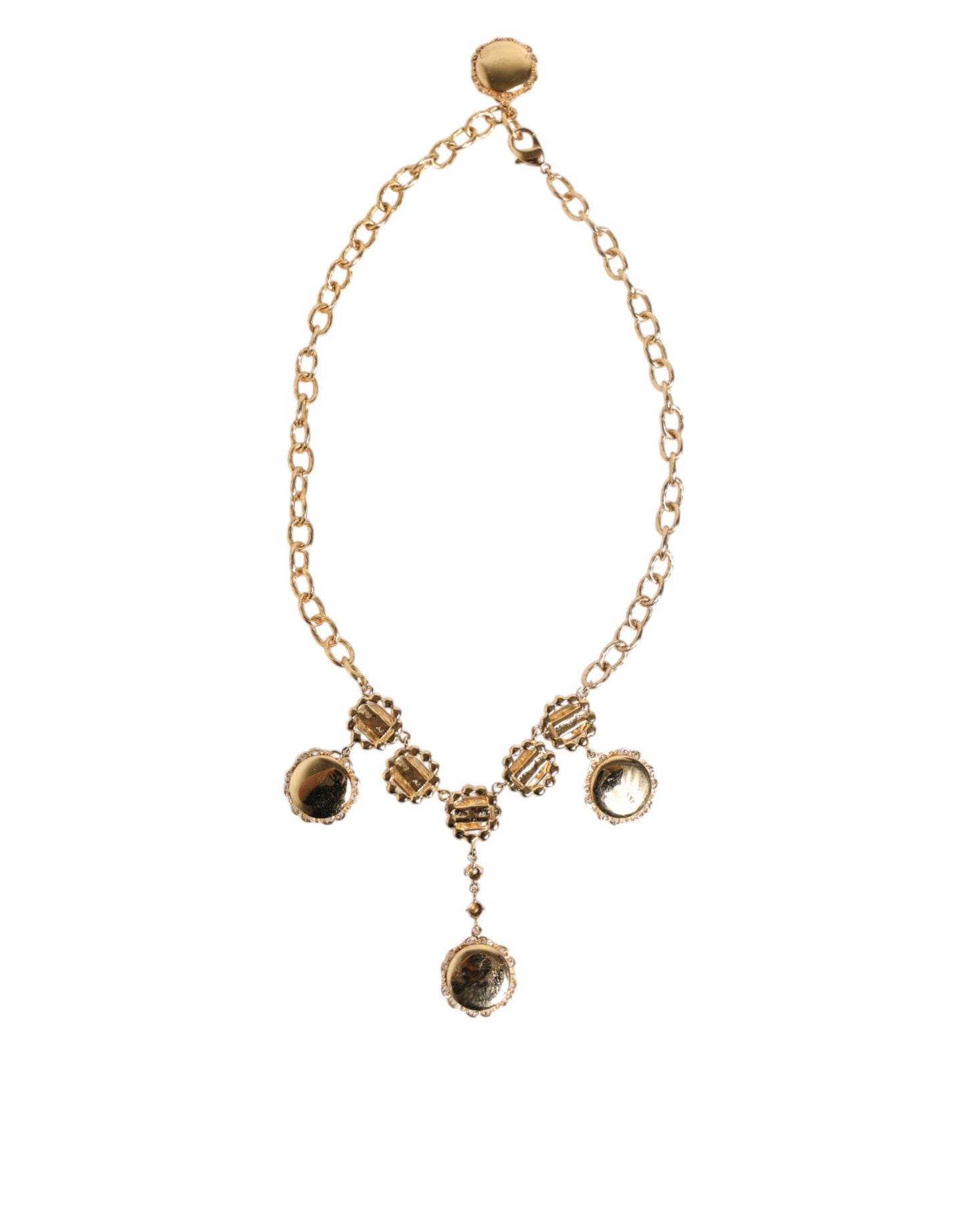 Dolce & Gabbana Gold Crystal Clock Pendant Statement Jewelry Necklace Curated Luxury Accessories by Orvyn