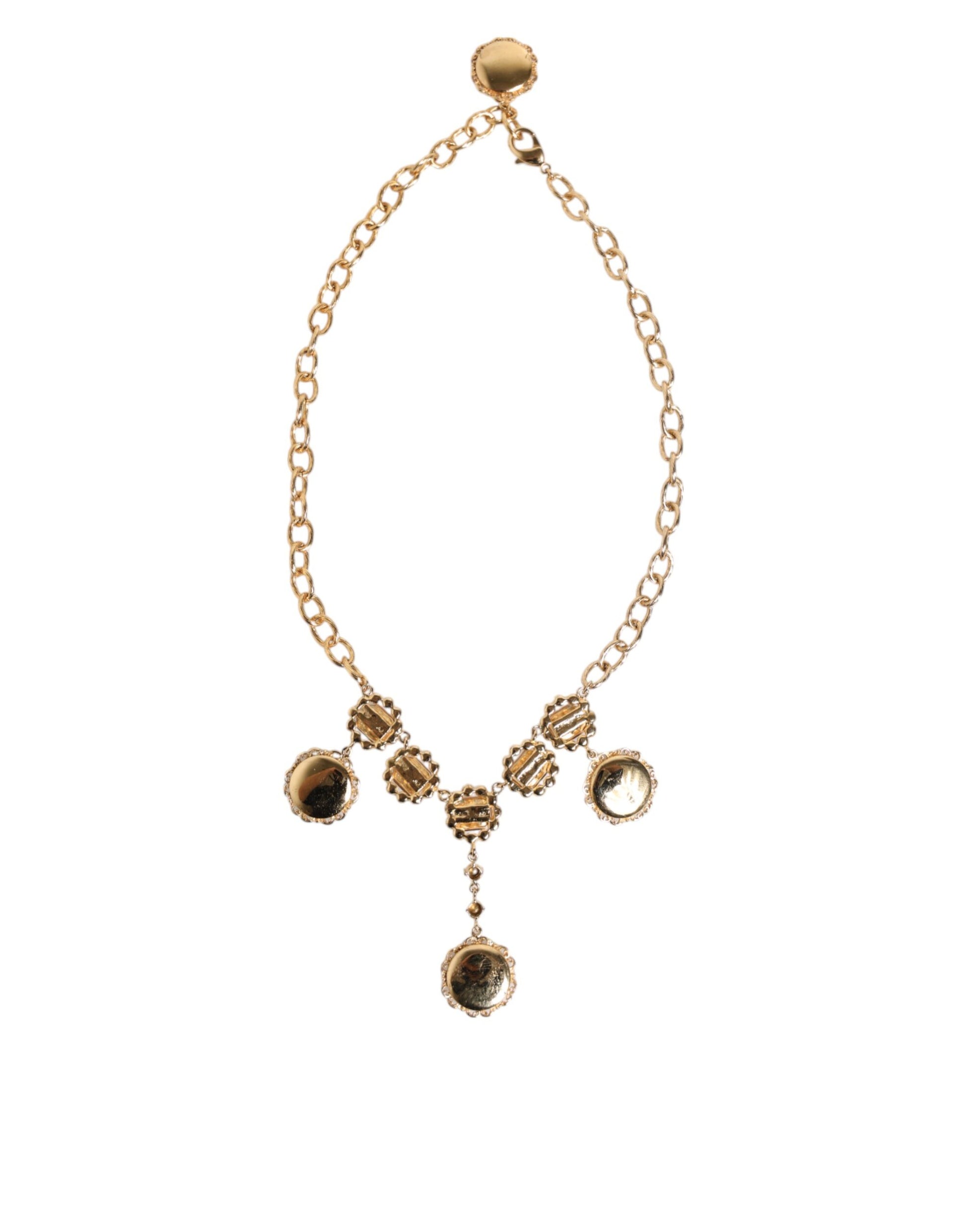 Dolce & Gabbana Gold Crystal Clock Pendant Statement Jewelry Necklace Curated Luxury Accessories by Orvyn