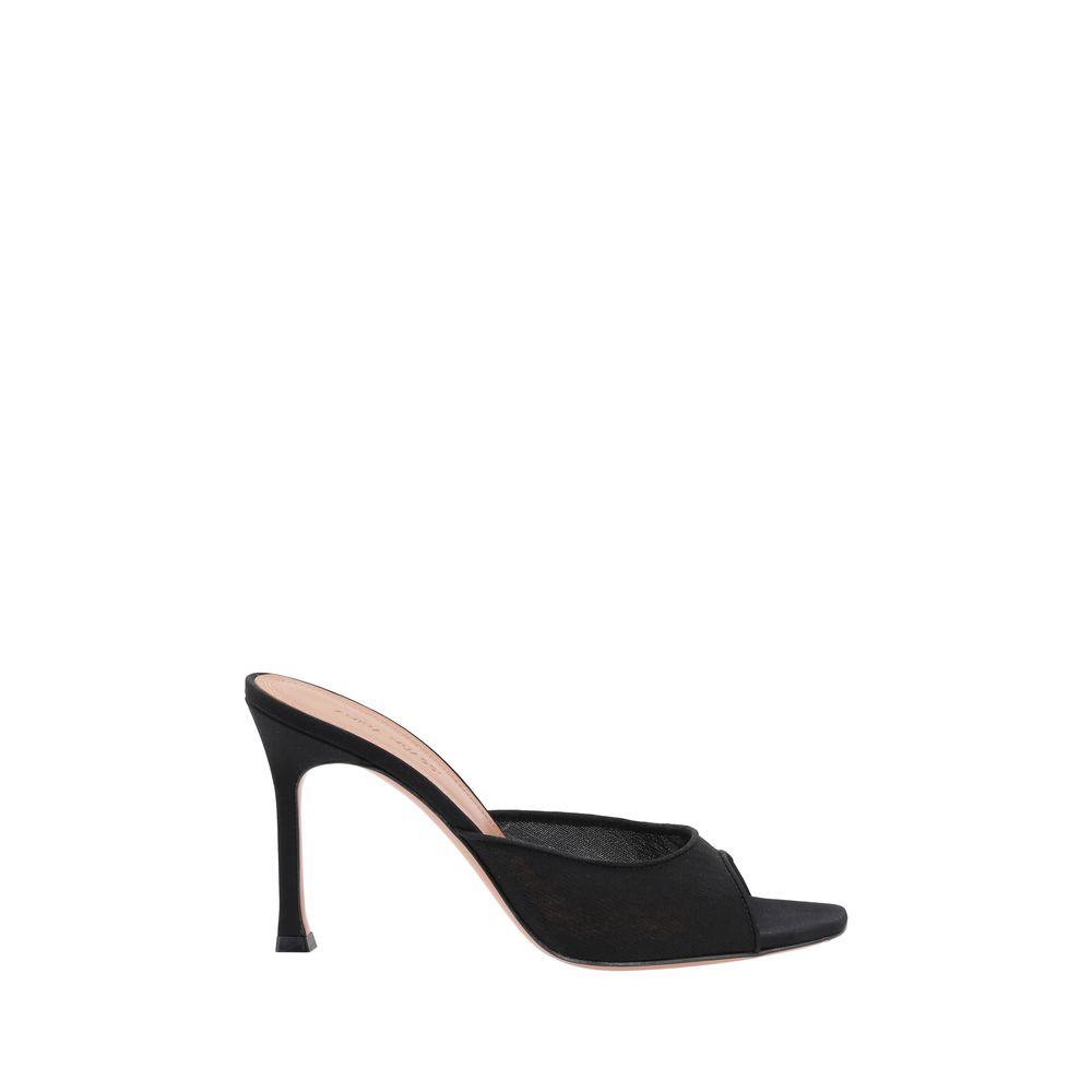 Amina Muaddi Black Nylon Stiletto Heel Sandals Curated Luxury Accessories by Orvyn