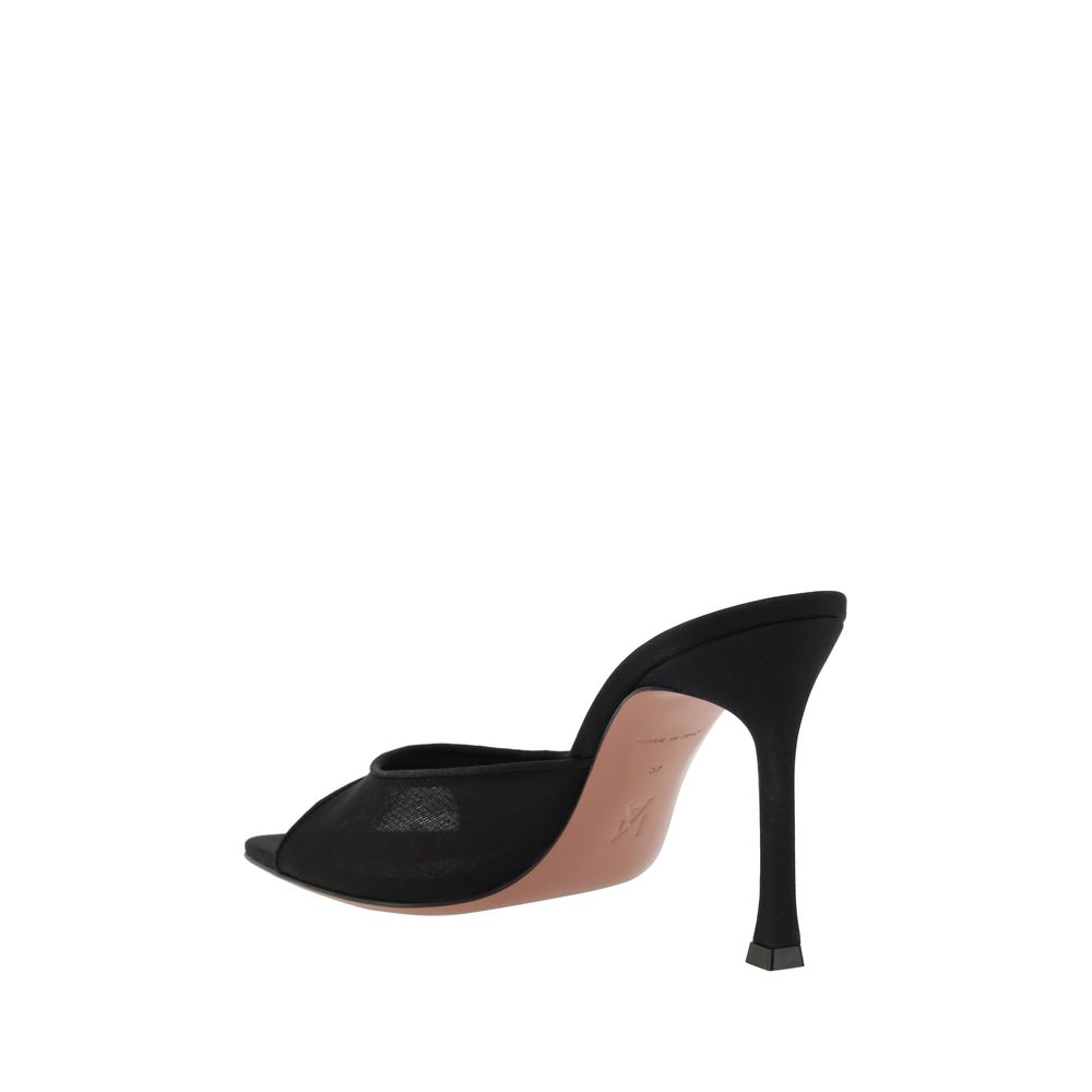 Amina Muaddi Black Nylon Stiletto Heel Sandals Curated Luxury Accessories by Orvyn