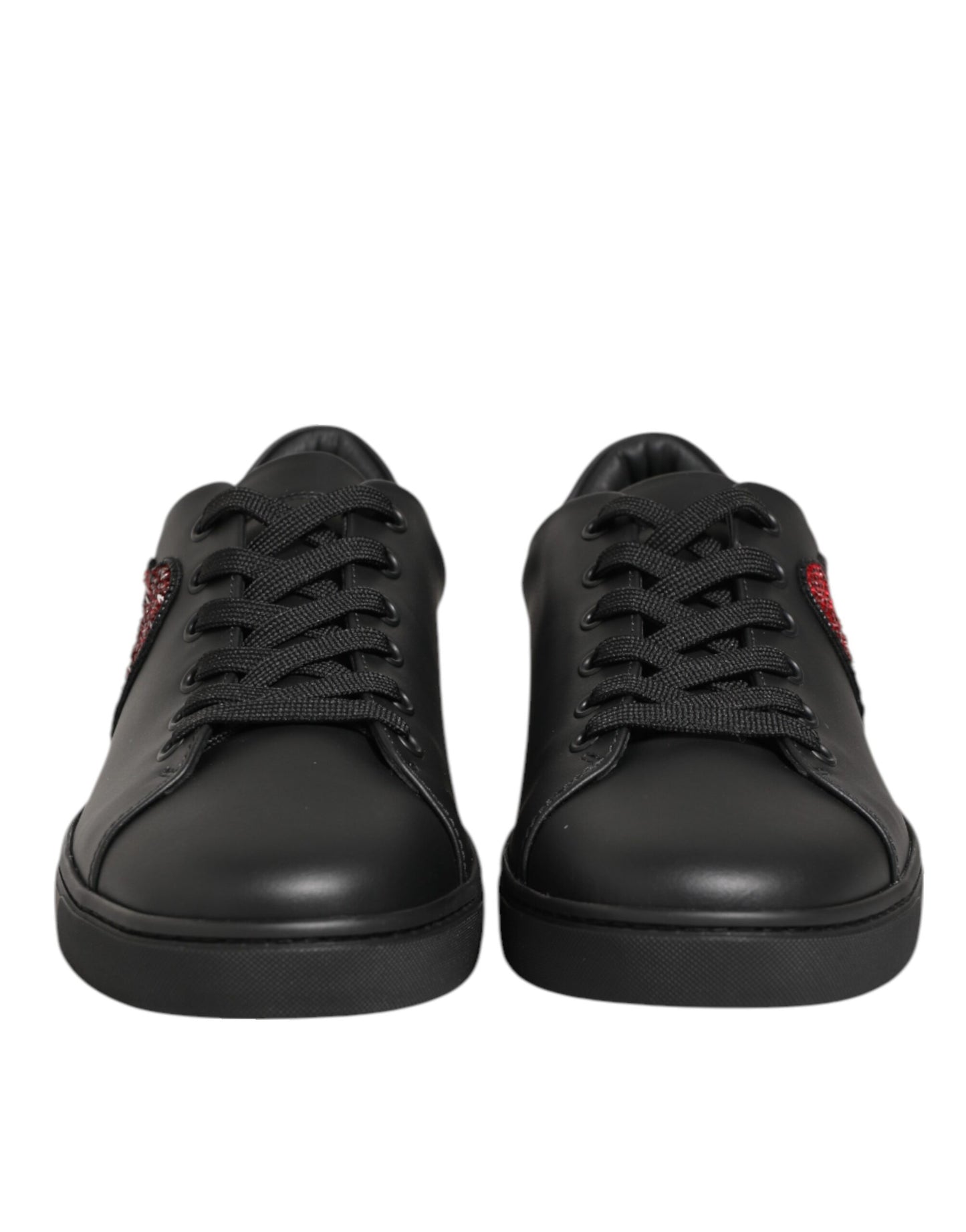 Dolce & Gabbana Black Leather Crystal Heart Sneakers Shoes Curated Luxury Accessories by Orvyn