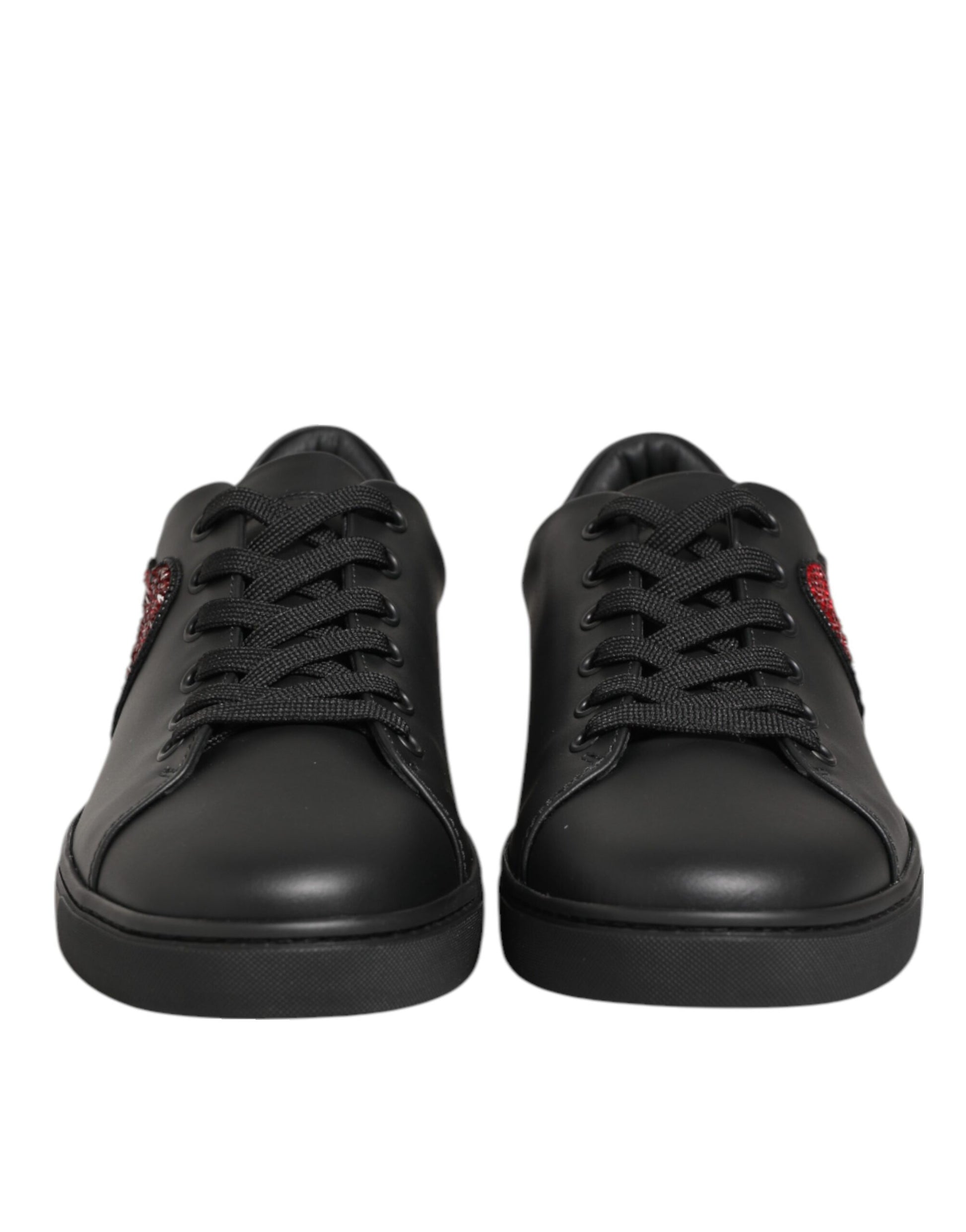 Dolce & Gabbana Black Leather Crystal Heart Sneakers Shoes Curated Luxury Accessories by Orvyn