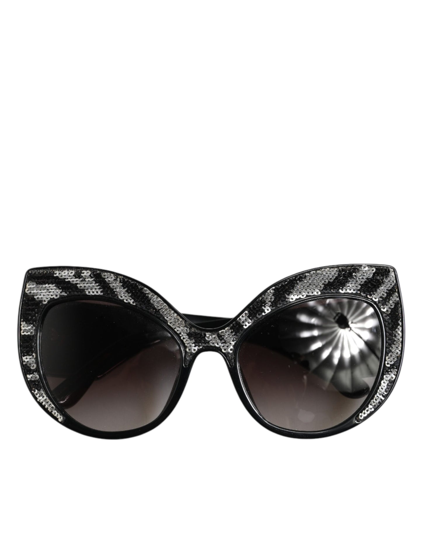 Dolce & Gabbana Black Silver Sequin Butterfly Polarized Sunglasses Curated Luxury Accessories by Orvyn
