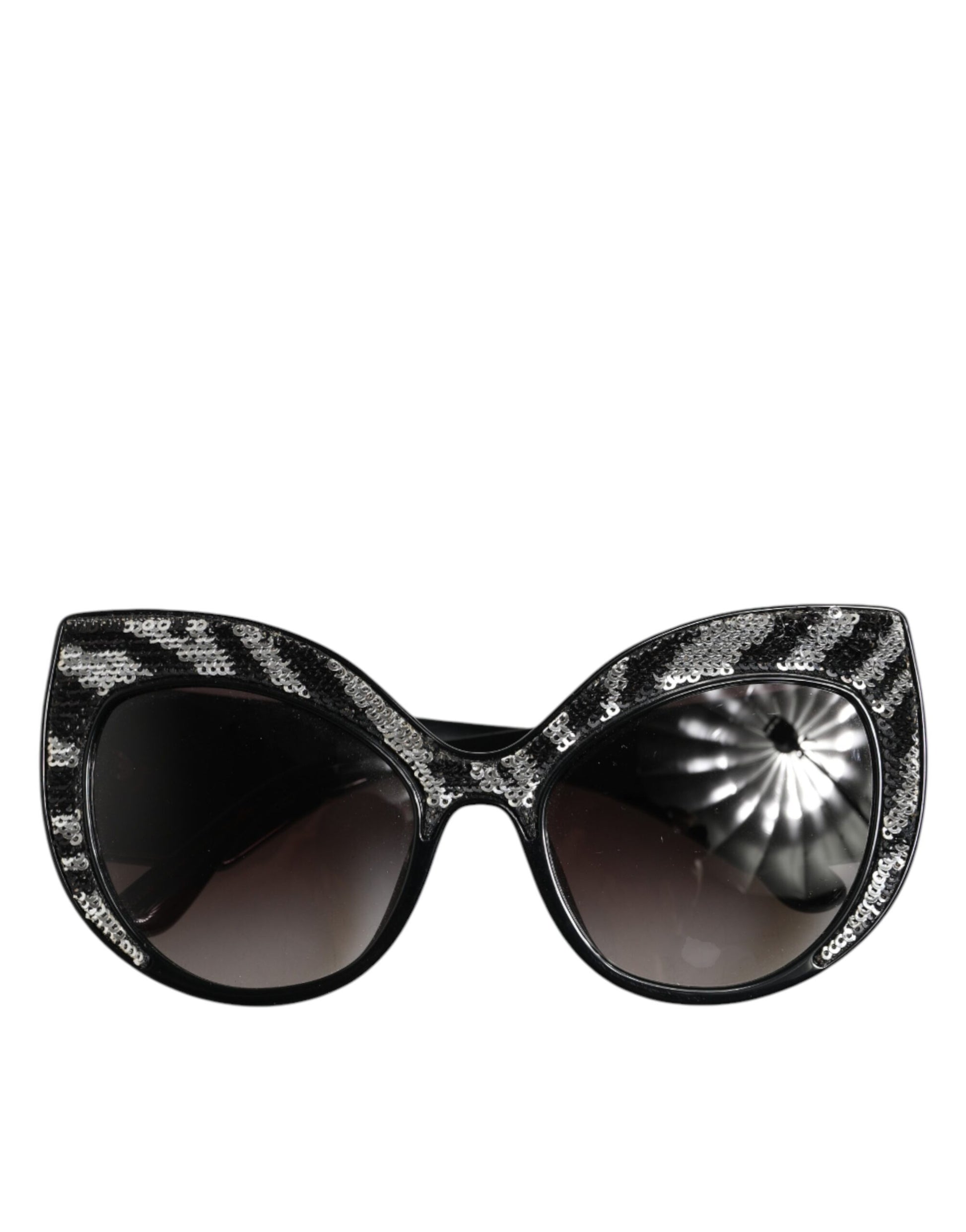Dolce & Gabbana Black Silver Sequin Butterfly Polarized Sunglasses Curated Luxury Accessories by Orvyn